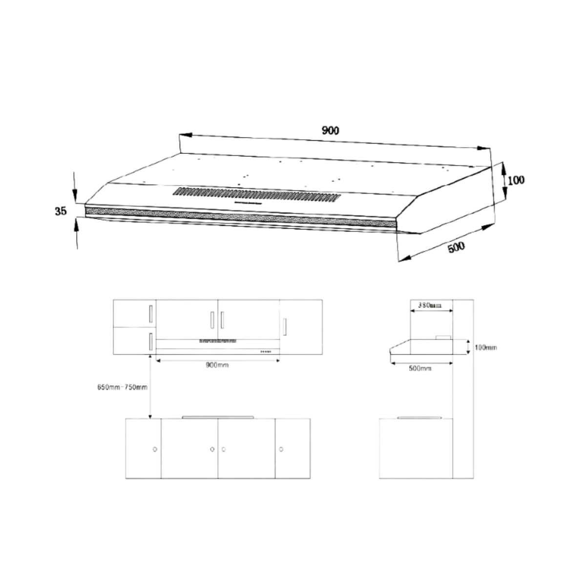 Valenti VH3339MB - 90cm Slimline Hood
