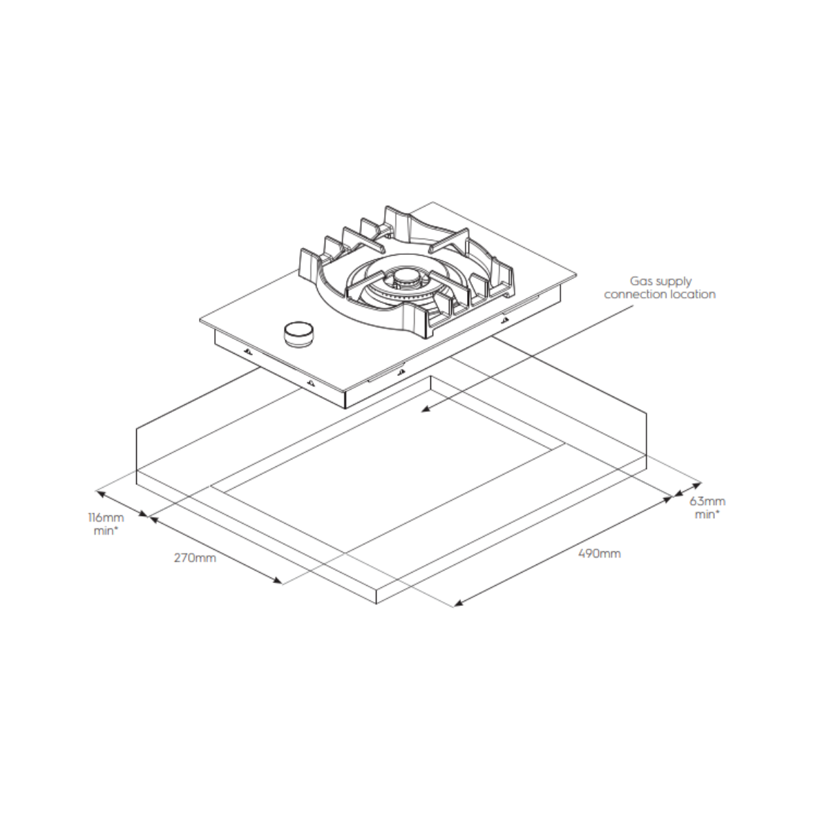 Electrolux EGC3310NVK - 30cm Tempered Glass Gas Hob 1 Burner