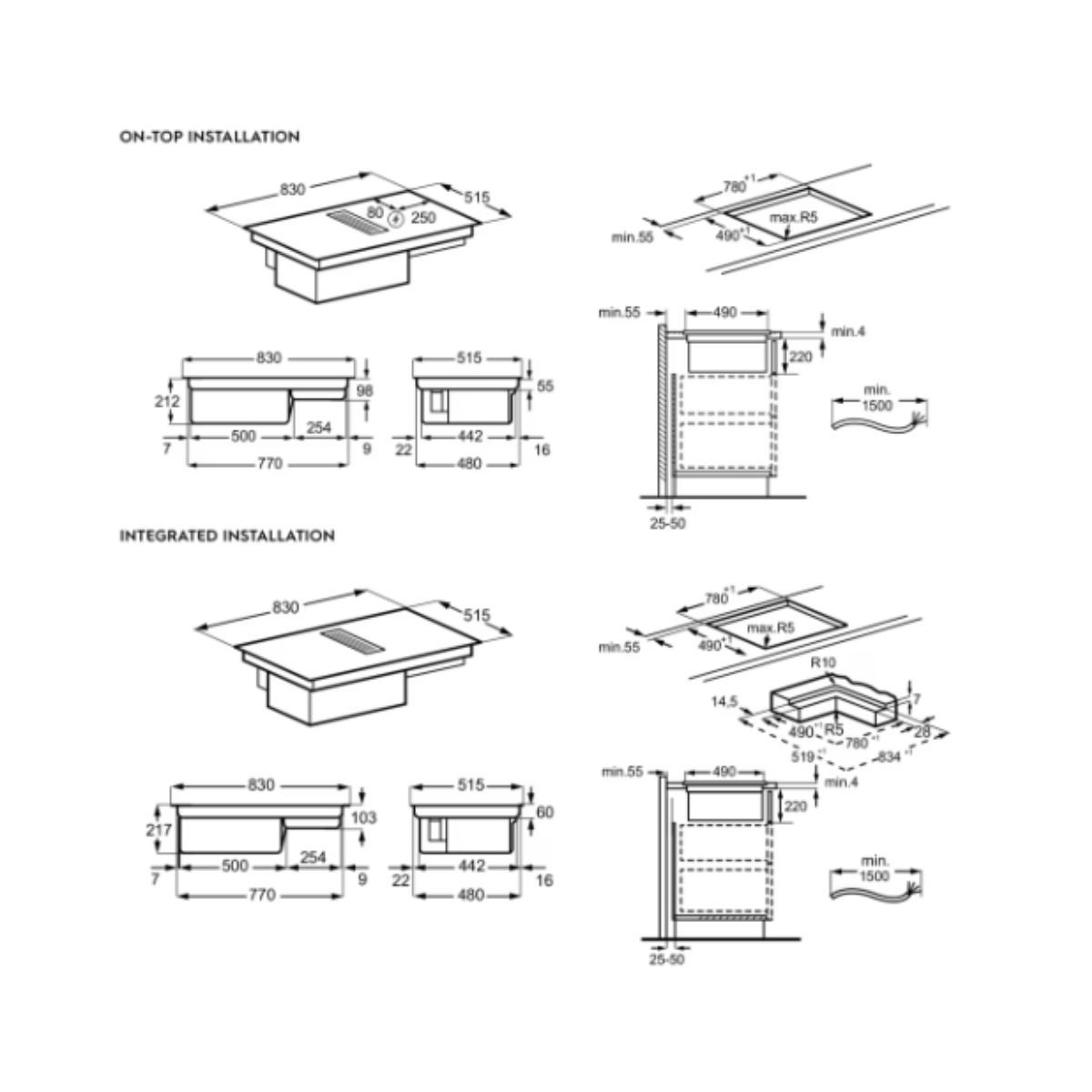 Electrolux KCC84450CK - 83cm Induction Hob with Integrated Plasma Hood 4 Burners