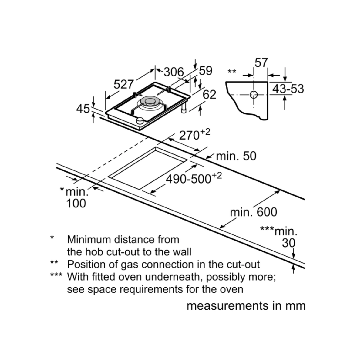 Bosch PRB3A6B70 - 30cm Tempered Glass Gas Hob 2 Burners