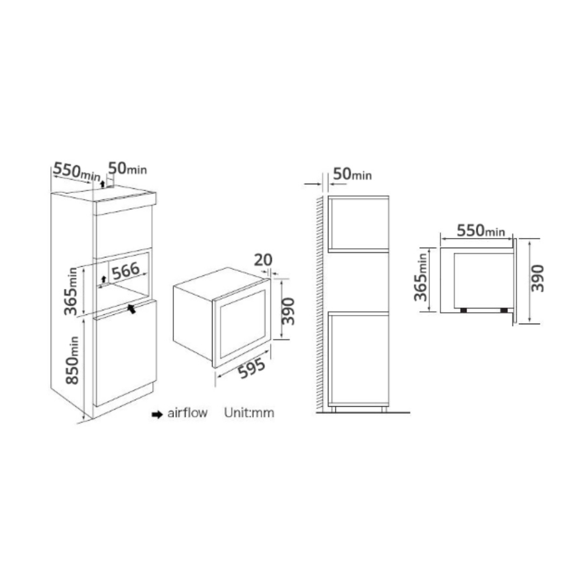 Tecno TMW 50BI - 20L 3 Functions Built-In Microwave Oven with Grill