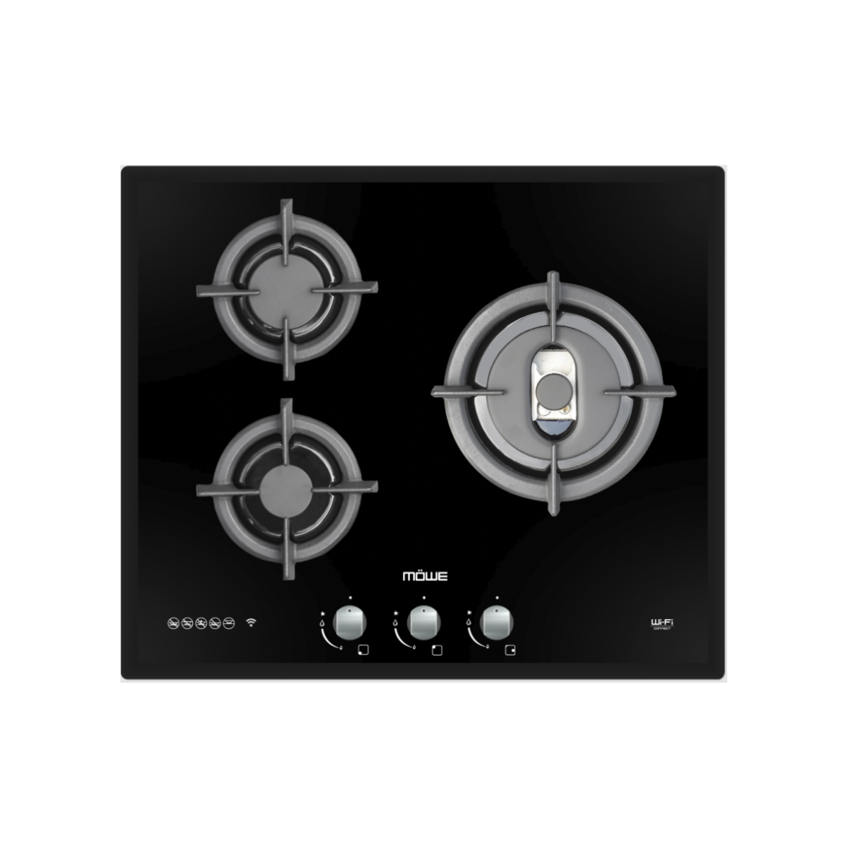 Möwe MW360G - 58cm Tempered Glass Gas Hob 3 Burners