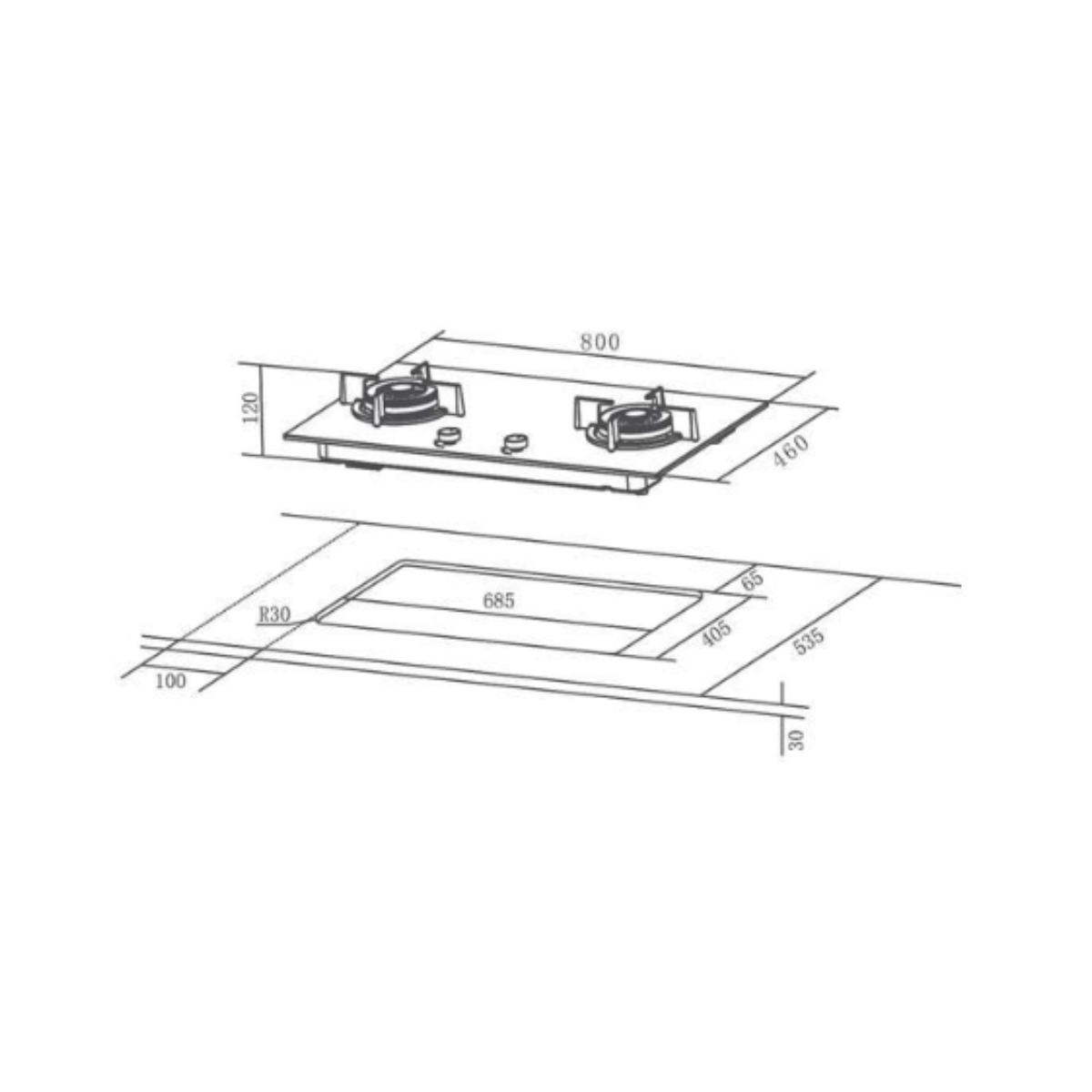 Hafele 538.01.947 - 86cm Tempered Glass Gas Hob 3 Burners