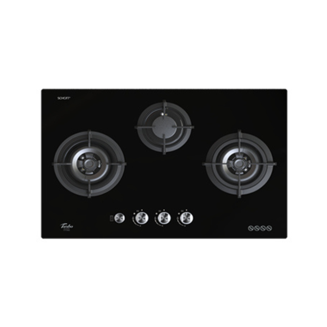 Turbo T773GV - 77cm Built-In Glass Gas Hob 3 Burners