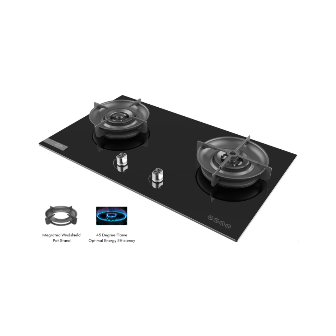 Turbo TC222GV - 86cm Built-In Glass Gas Hob 2 Burners