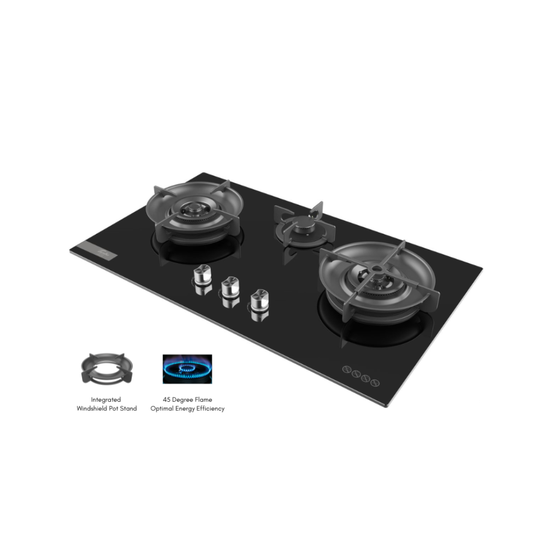 Turbo TC333GV - 86cm Built-In Glass Gas Hob 3 Burners