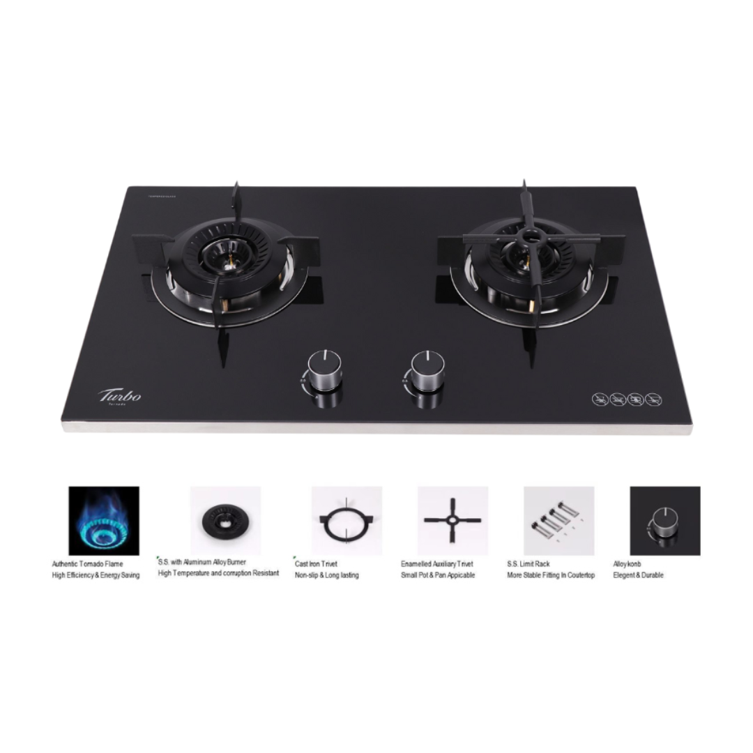 Turbo T8805 - 78cm Built-In Glass Gas Hob 2 Burners
