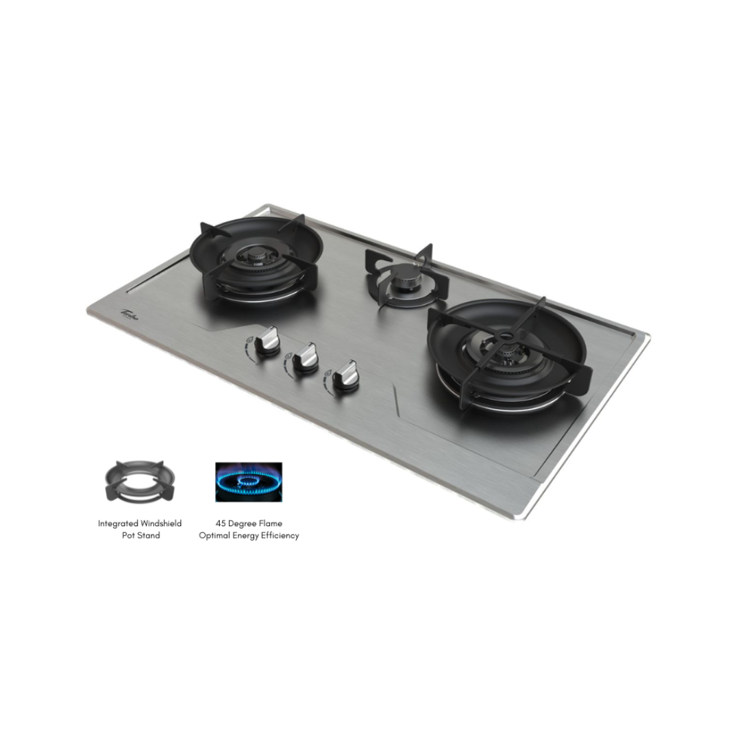 Turbo TC333SS - 86cm Built-In Stainless Steel Gas Hob 3 Burners