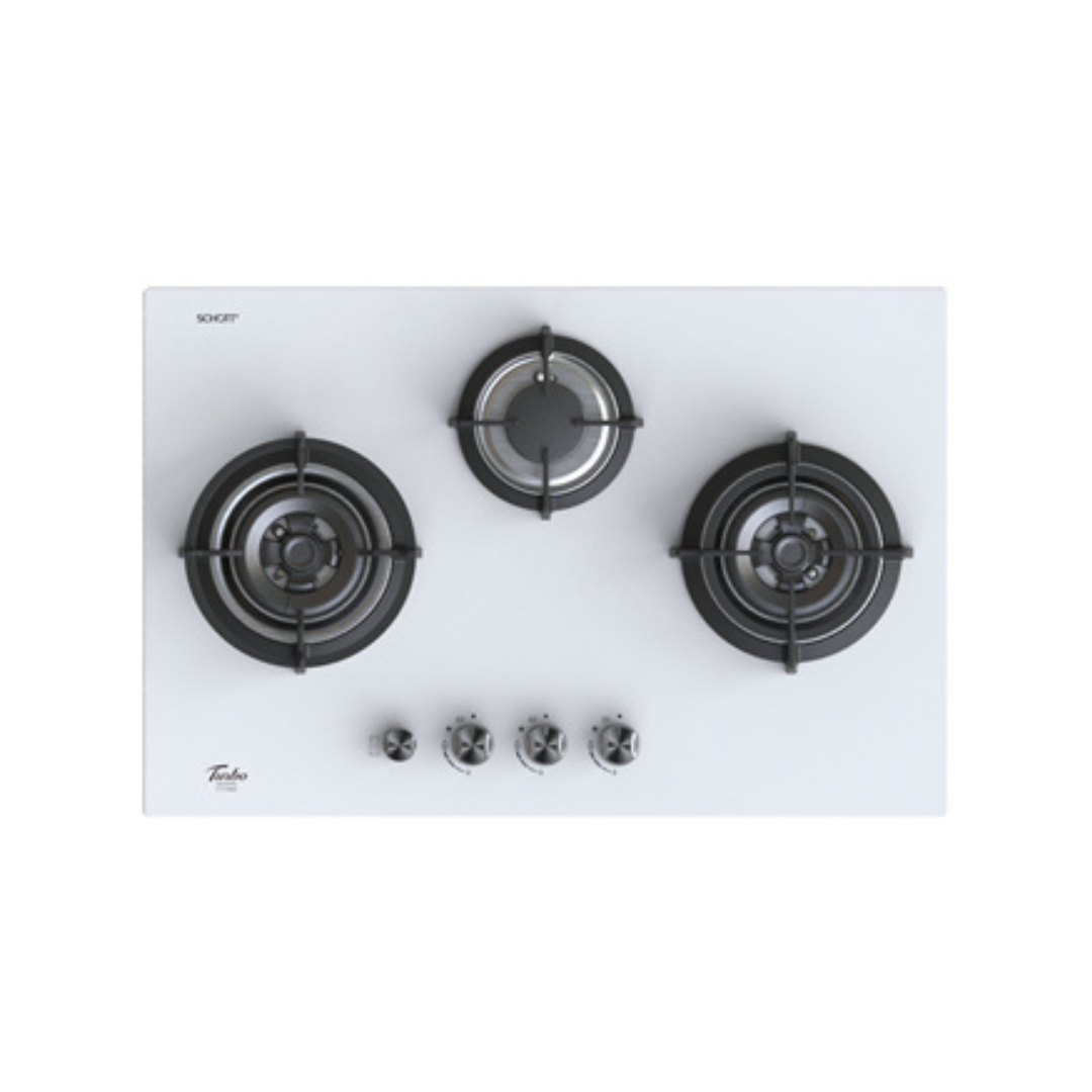 Turbo T773GV - 77cm Built-In Glass Gas Hob 3 Burners