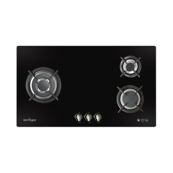 Aerogaz AZ-333F - 90cm Tempered Glass Hob 3 Burners