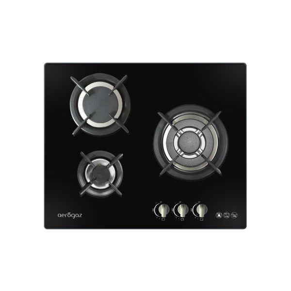 Aerogaz AZ-370F - 60cm Tempered Glass Hob 3 Burners