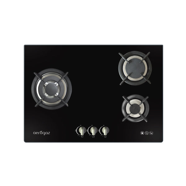 Aerogaz AZ-373F - 70cm Tempered Glass Hob 3 Burners