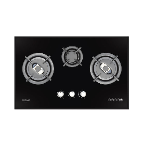 Aerogaz AZ-383F - 80cm Tempered Glass Hob 3 Burners