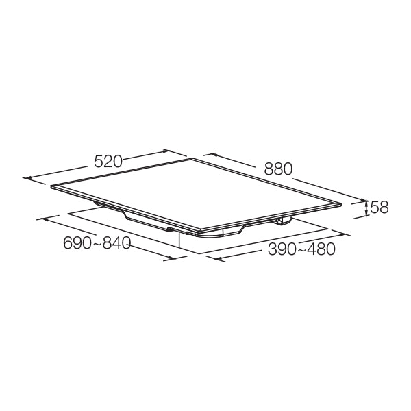 Aerogaz AZ-933F - 90cm Tempered Glass Hob 3 Burners