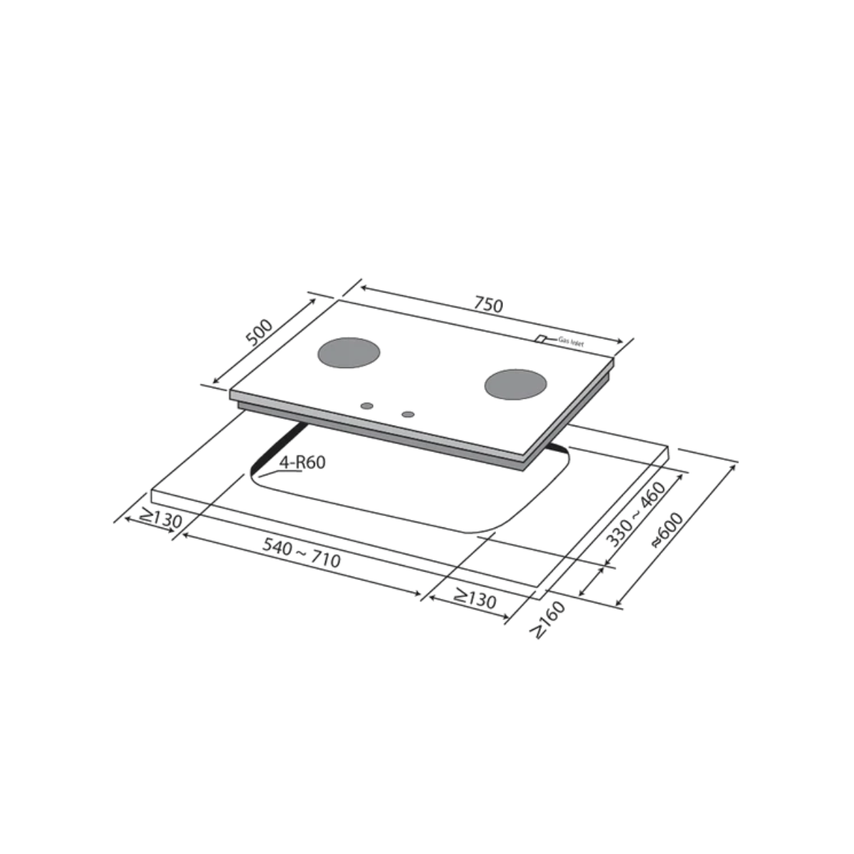 Mayer MMGH7502HI - 75cm Tempered Glass Gas Hob 2 Burners
