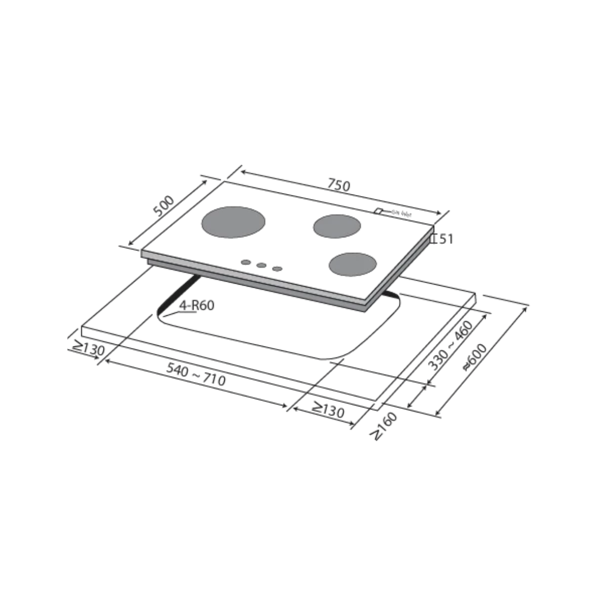Mayer MMGH7503HI - 75cm Tempered Glass Gas Hob 3 Burners