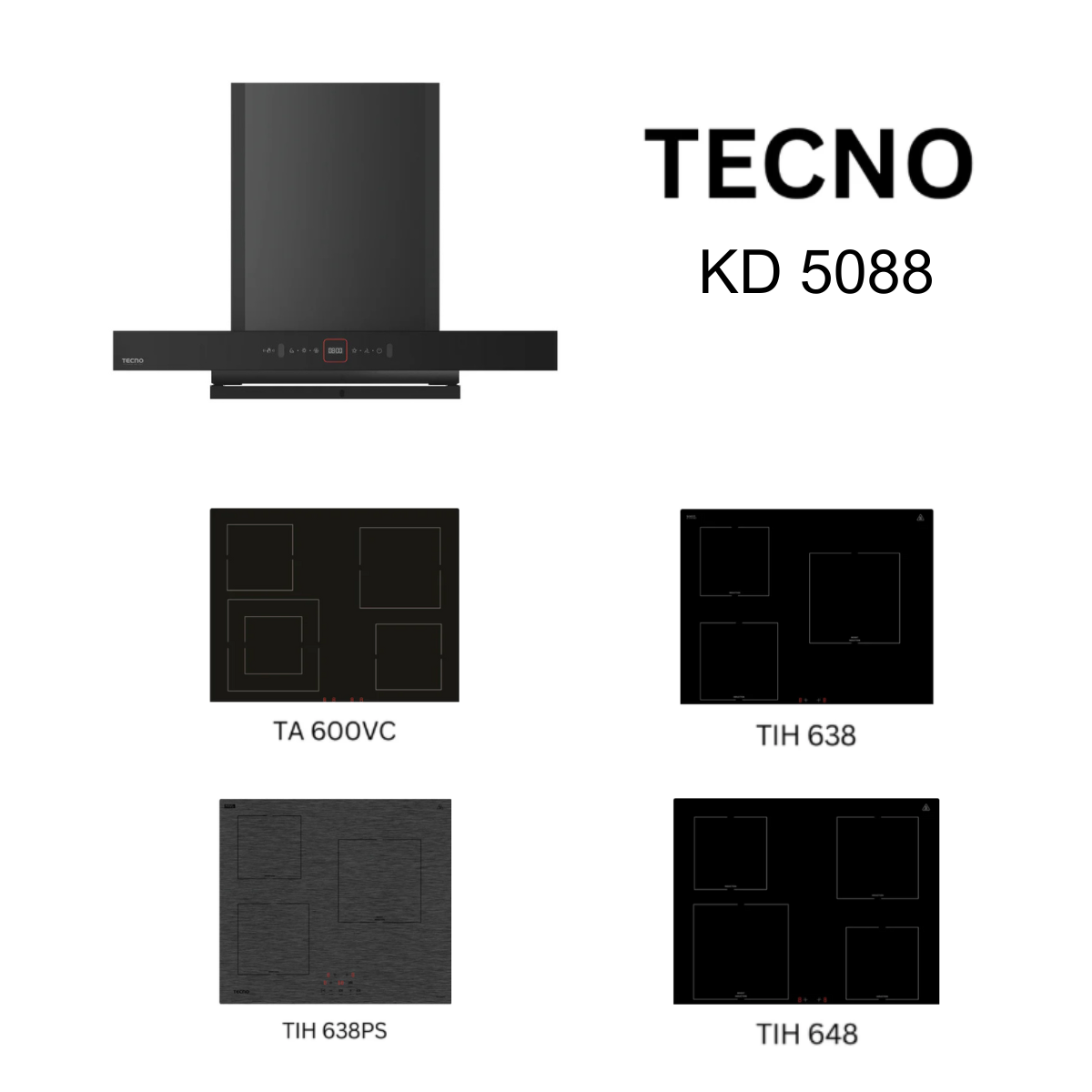 Tecno KD 5088 - 90cm Stainless Steel Chimney Hood + Hob Bundle
