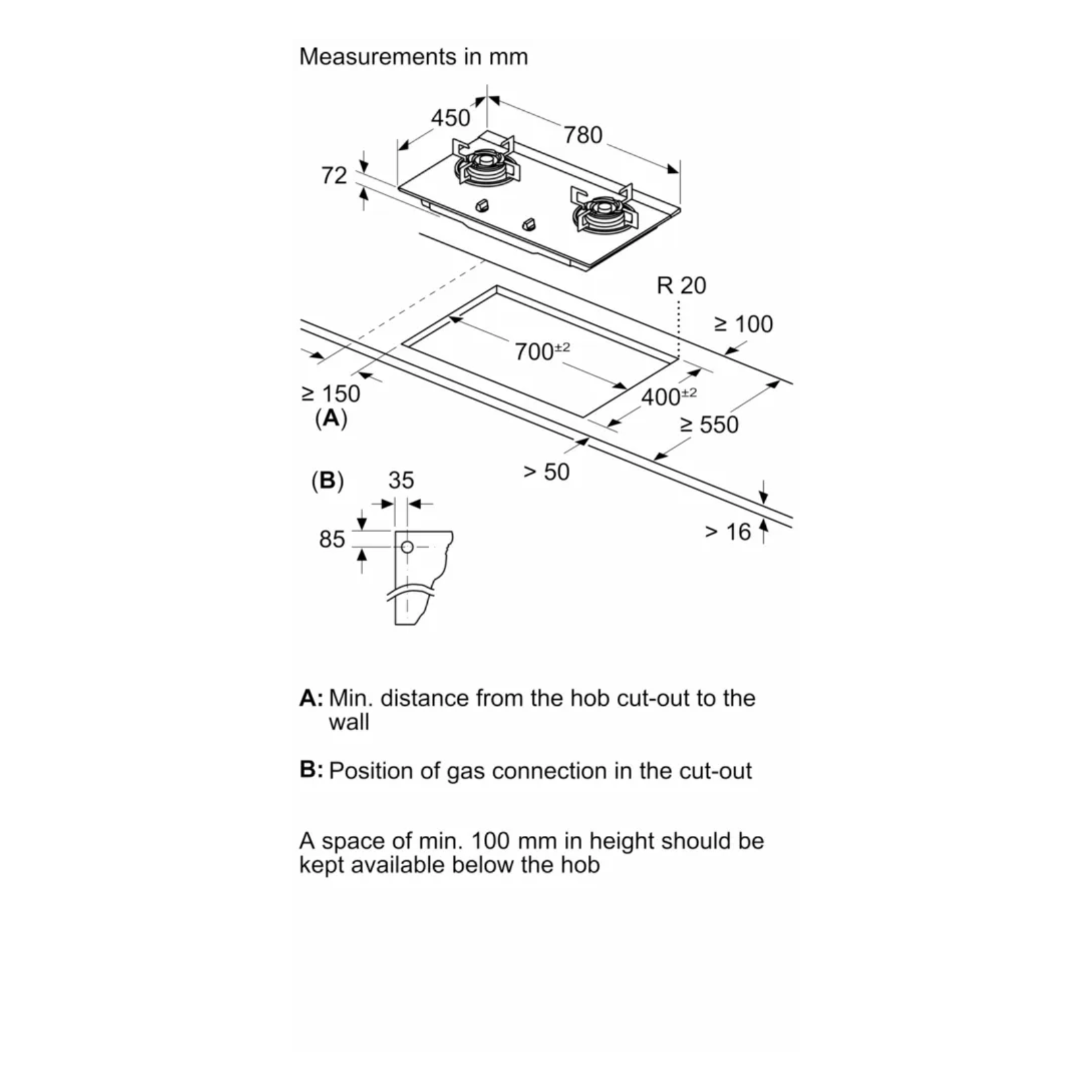 BOSCH PMD82D31AF - 78cm Tempered Glass Hob 2 Burners