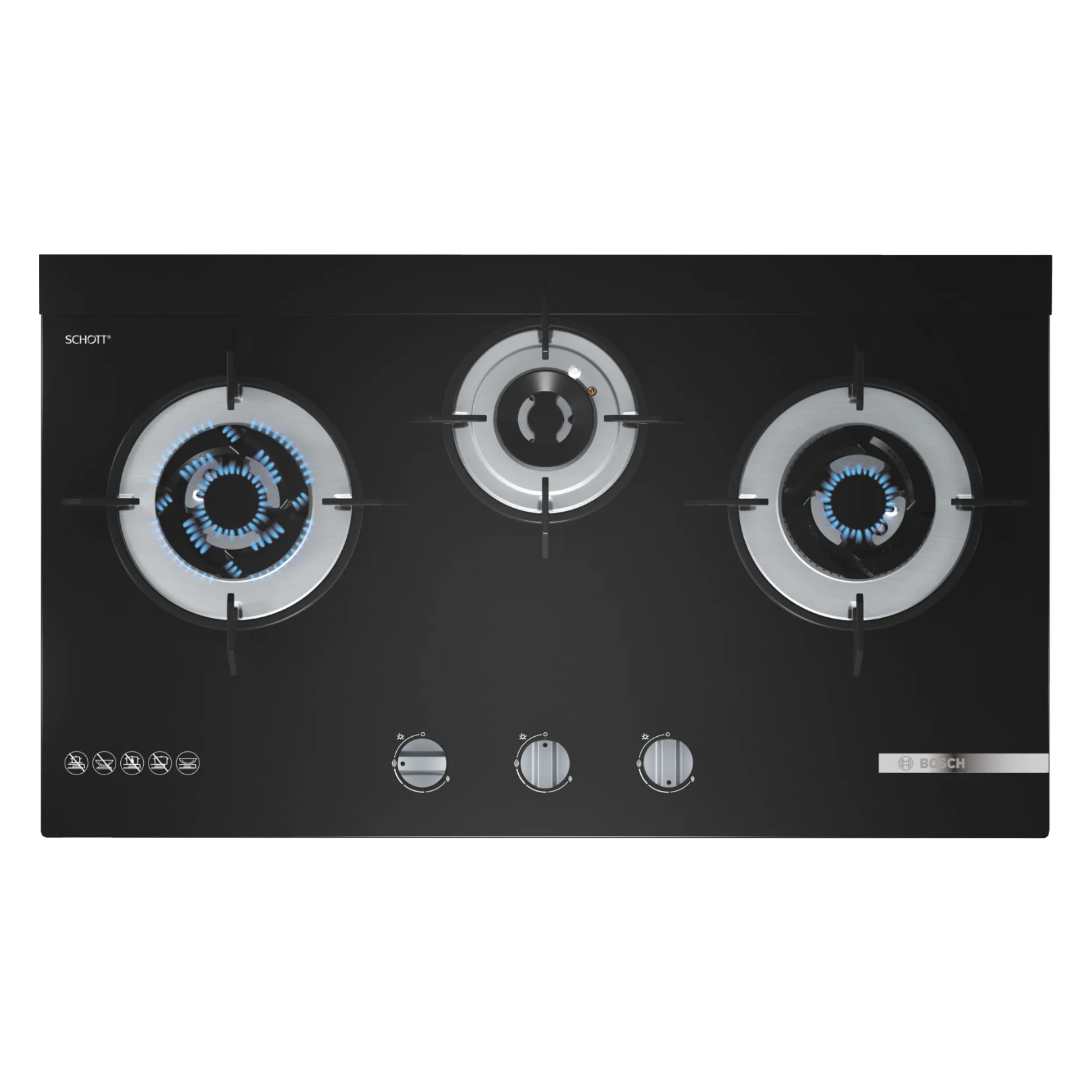 BOSCH PMD83D31AX - 76cm Tempered Glass Hob 3 Burners