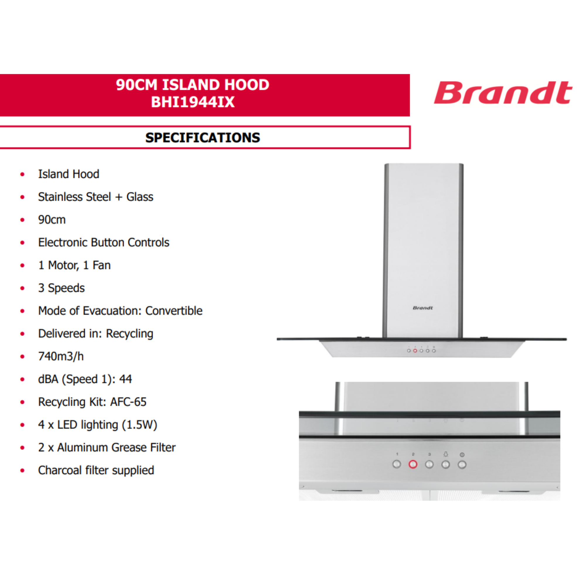 Brandt BHI1944IX - 90cm Island Hood