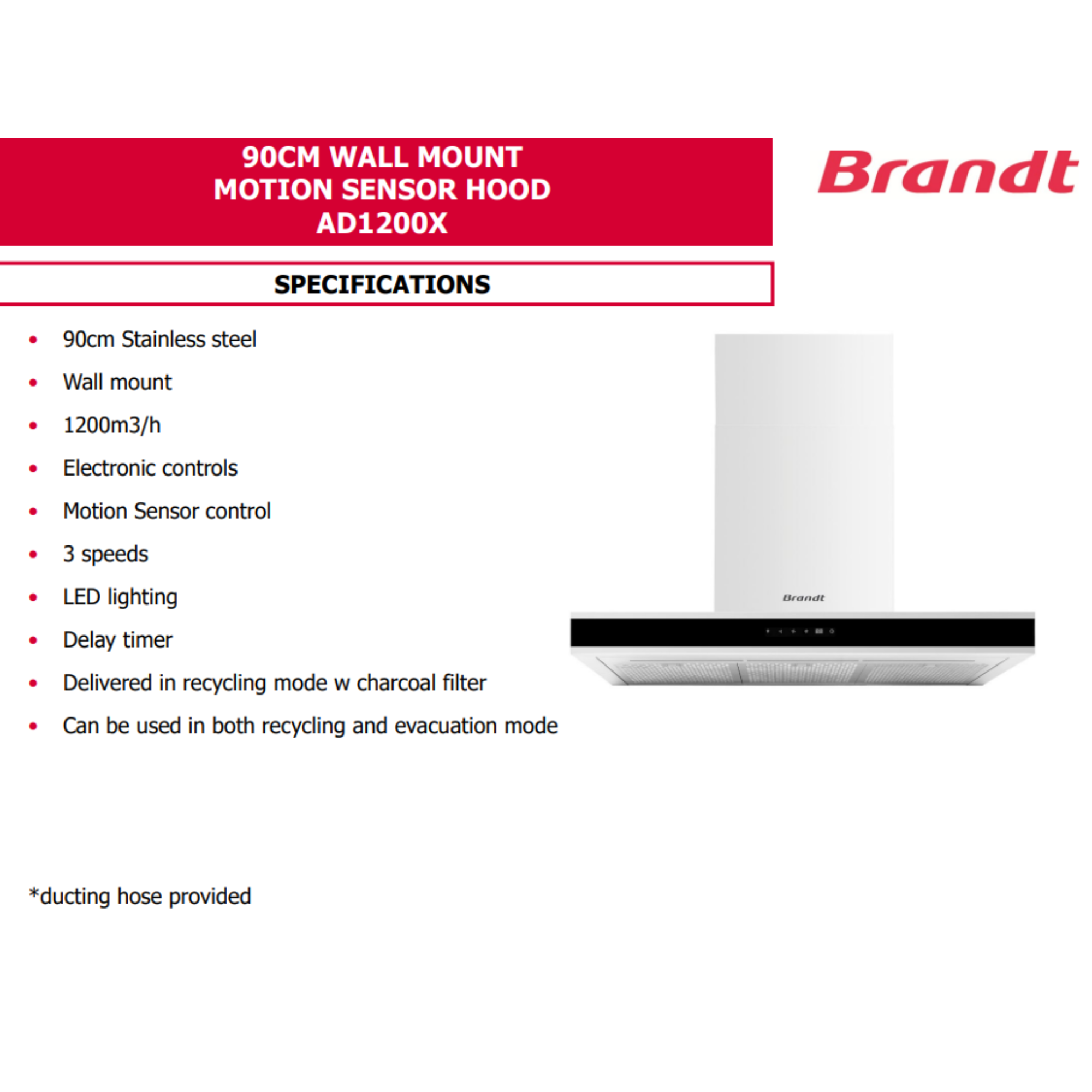 Brandt AD1200X - 90cm Chimney Hood