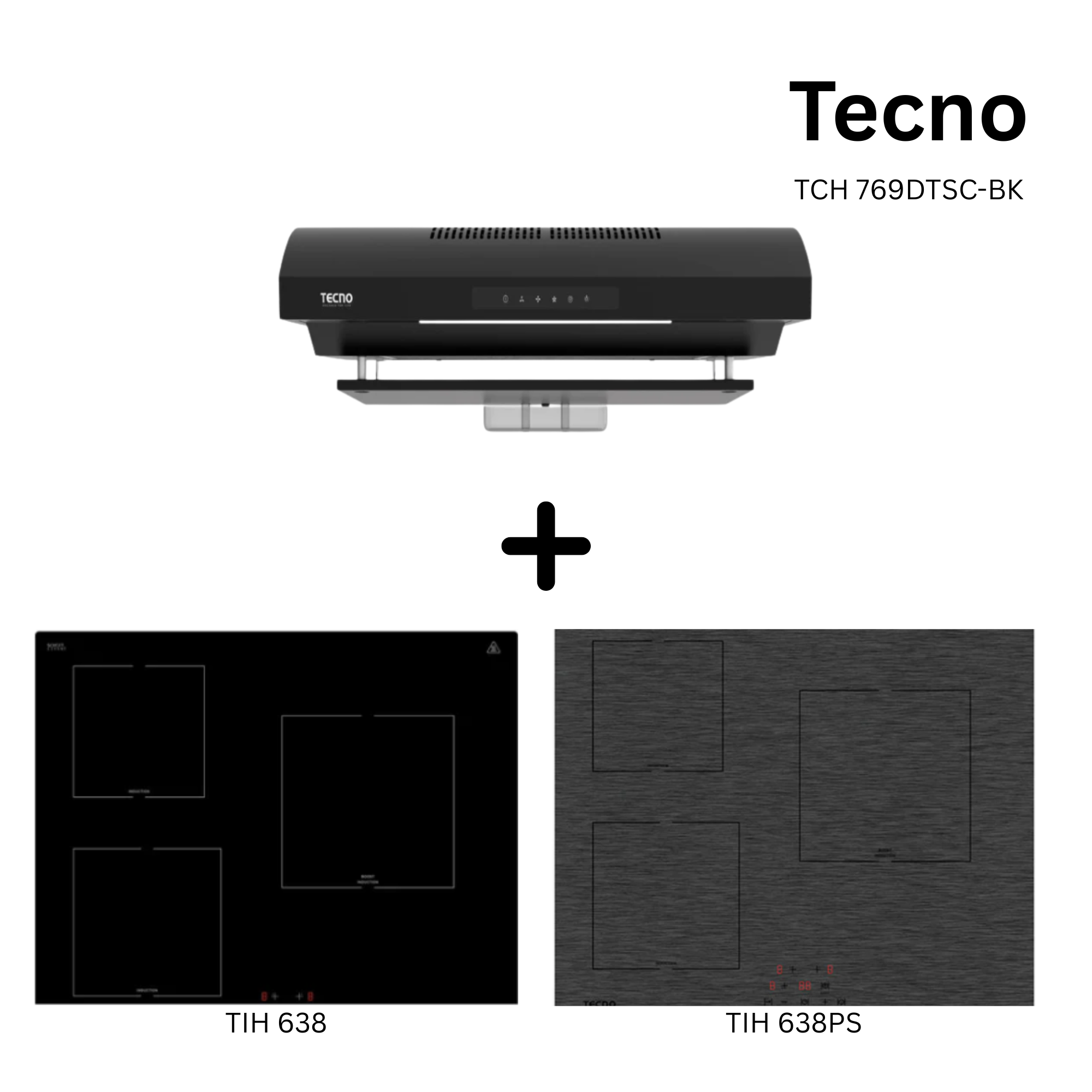 Tecno TCH 769DTCSC BK - 90cm Stainless Steel Slimline Hood + Hob Bundle