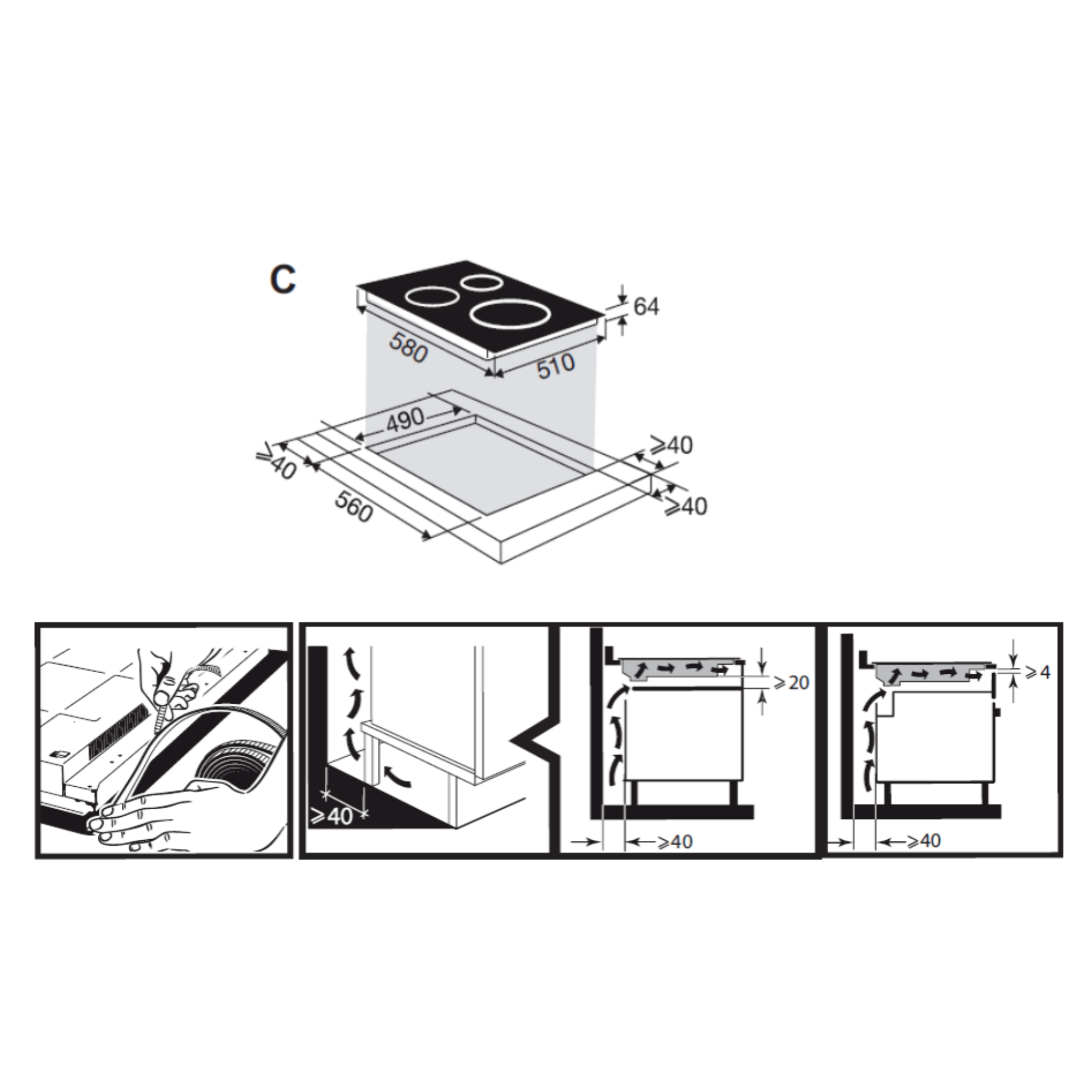 Brandt BPI6309B - 60cm Induction Hob 3 Burners