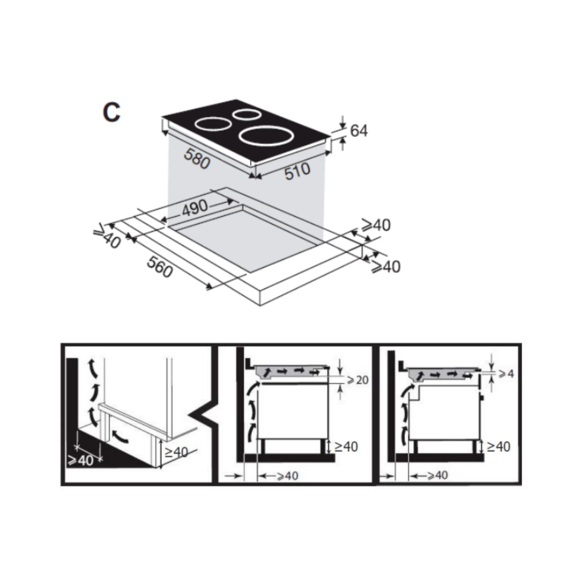 Brandt BPI1638KB - 60cm Induction Hob 3 Burners