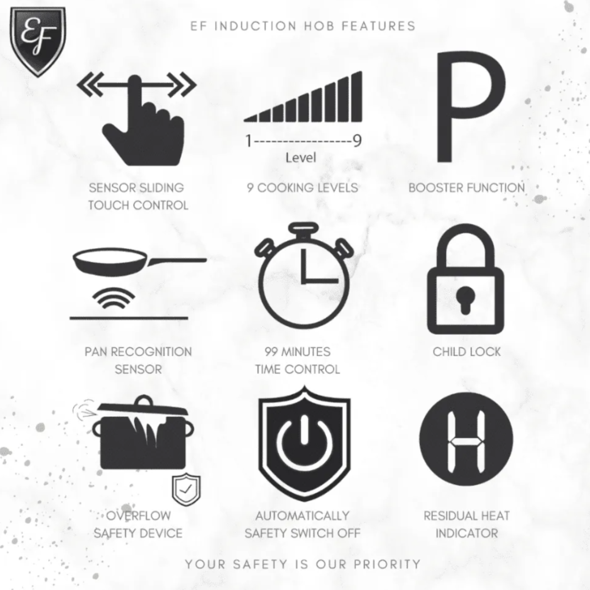 EF HBIV2734A - 73cm Hybrid Hob 2 Burners