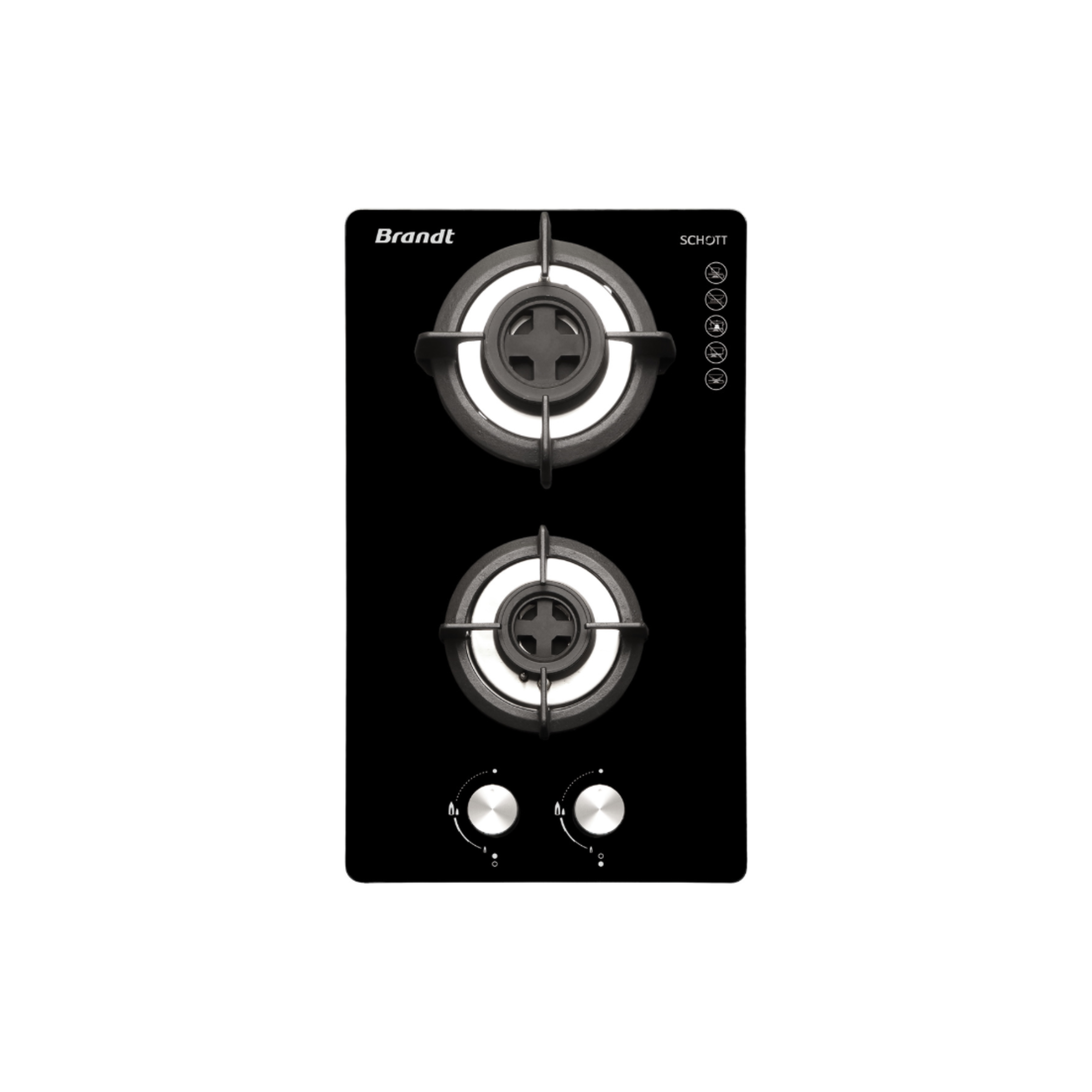 Brandt TG2232 - 30cm Tempered Glass Gas Hob 2 Burners