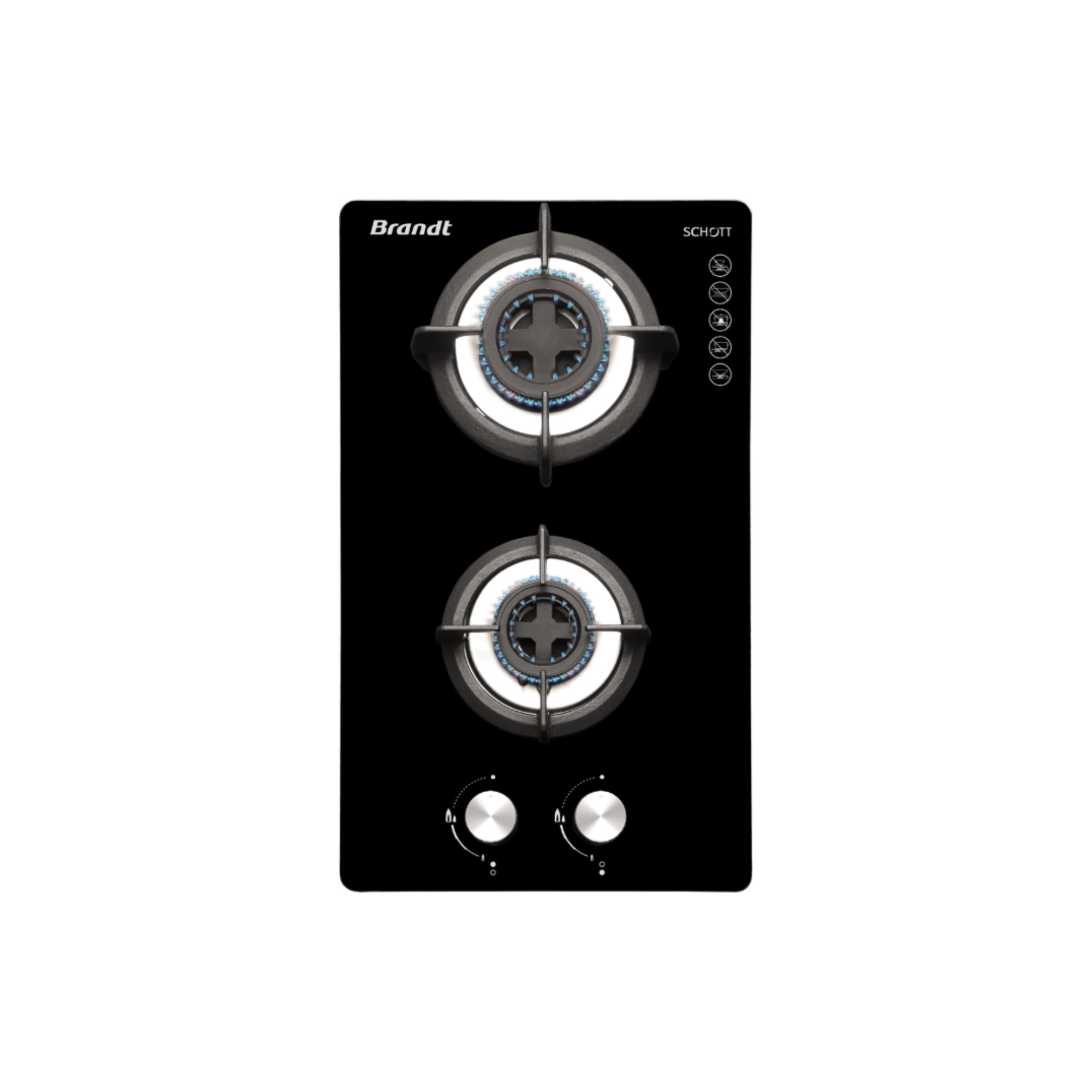 Brandt TG2232 - 30cm Tempered Glass Gas Hob 2 Burners