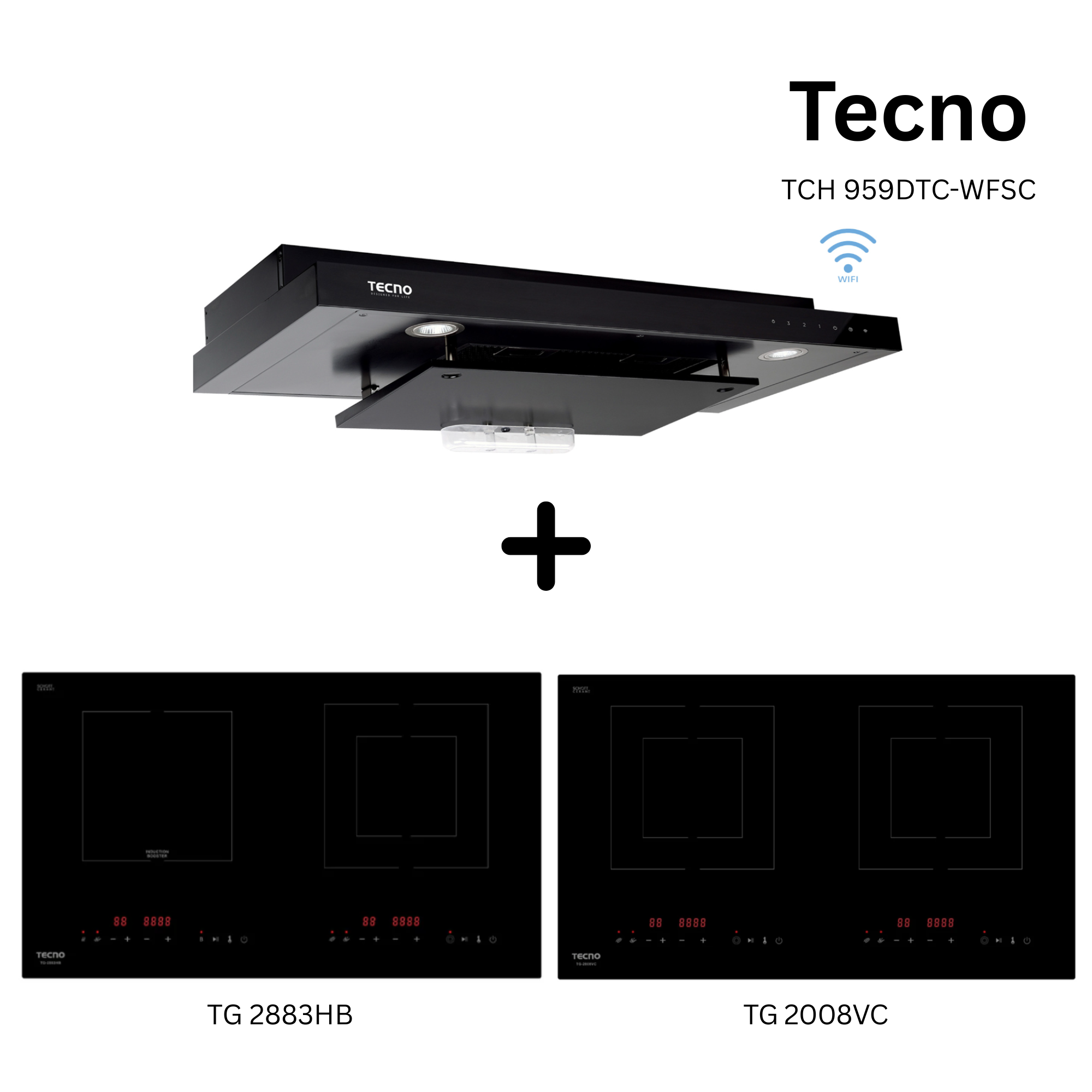 Tecno TCH 959DTC-WFSC - 90cm Stainless Steel Slimline Hood + Hob Bundle