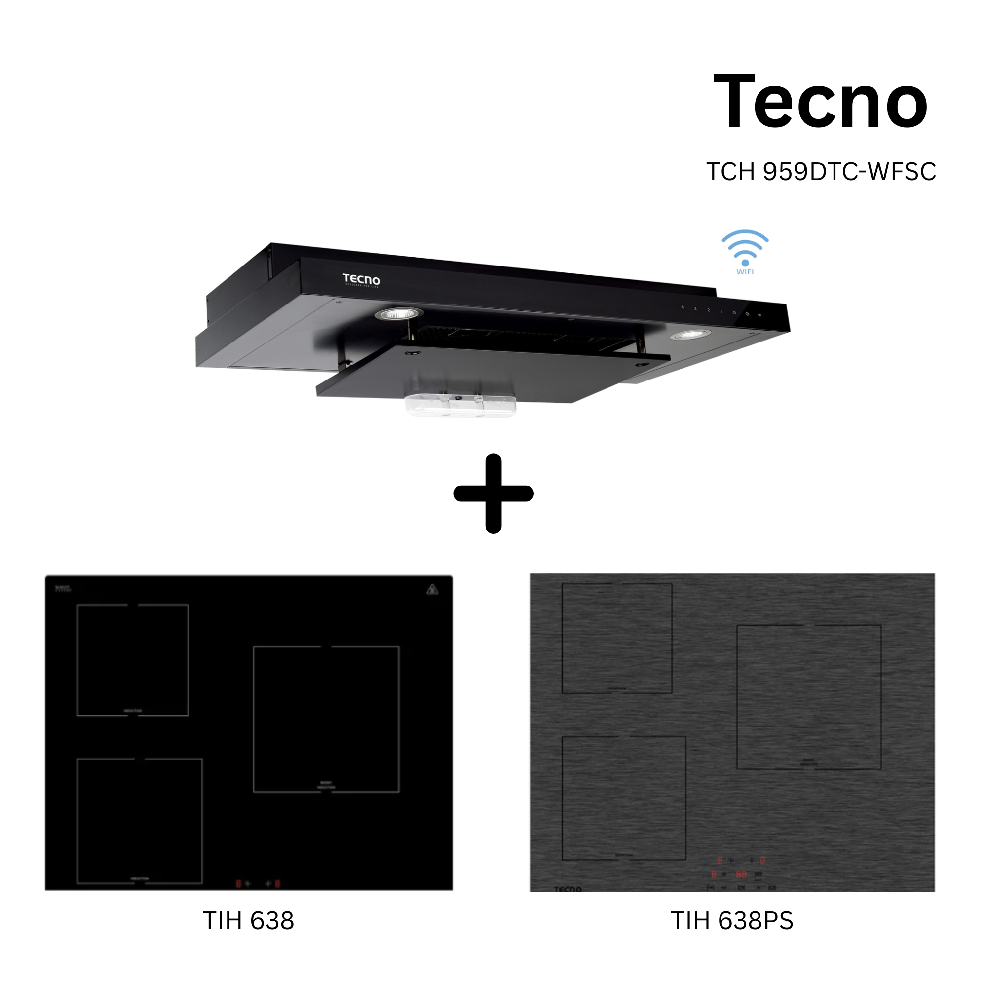 Tecno TCH 959DTC-WFSC - 90cm Stainless Steel Slimline Hood + Hob Bundle 2