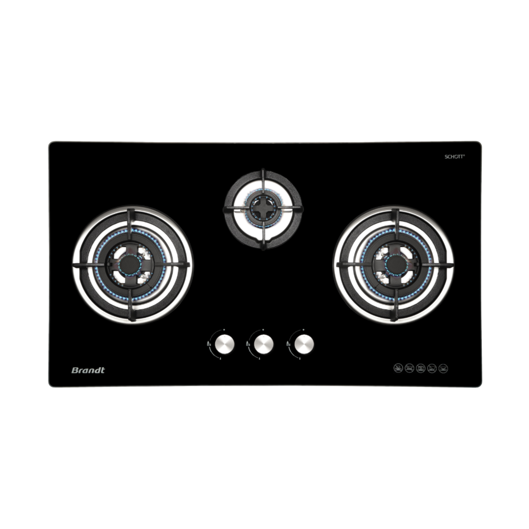 Brandt TG2293BBP / BBL - 86cm Tempered Glass Gas Hob 3 Burners
