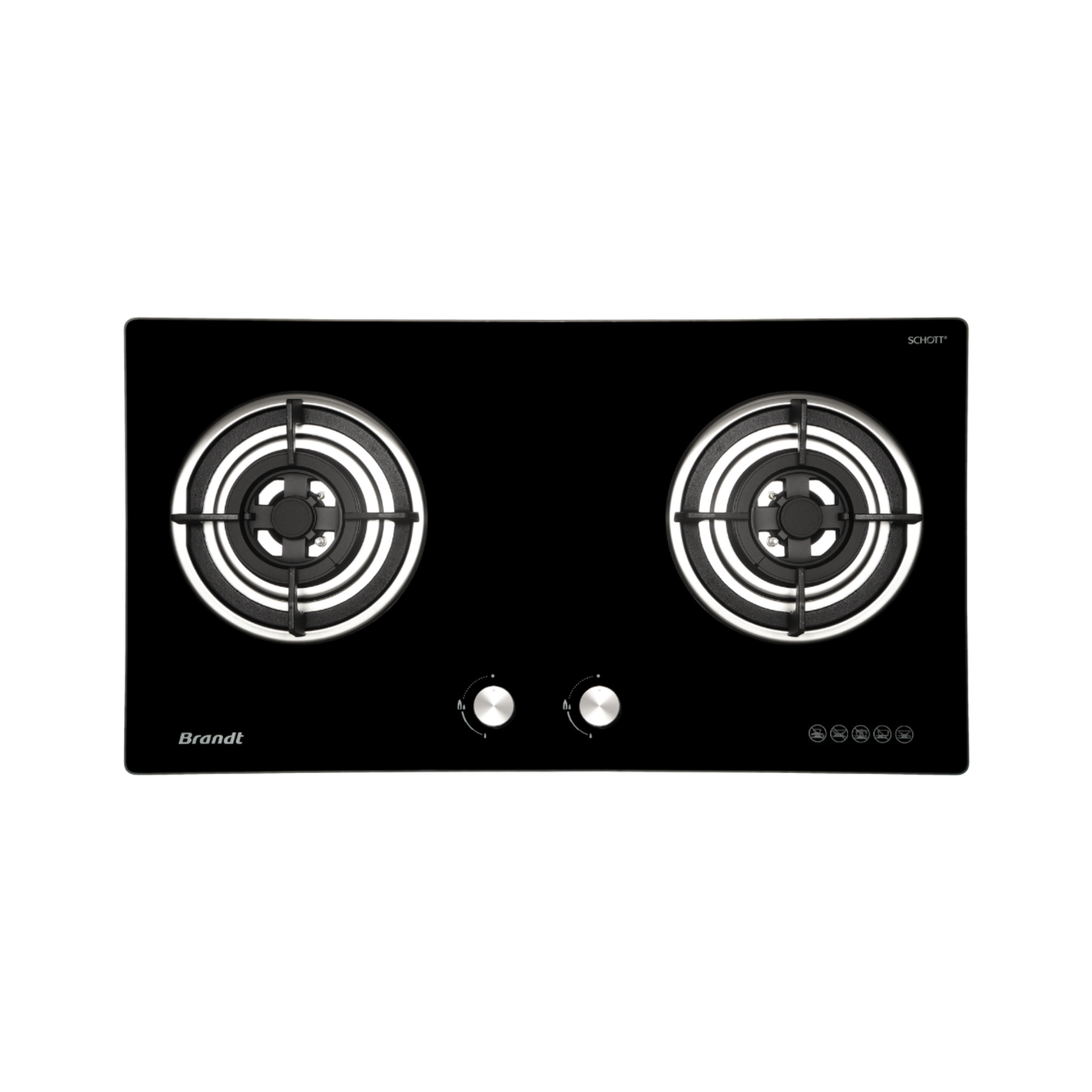Brandt TG2282BBP / BBL - 78cm Tempered Glass Gas Hob 2 Burners