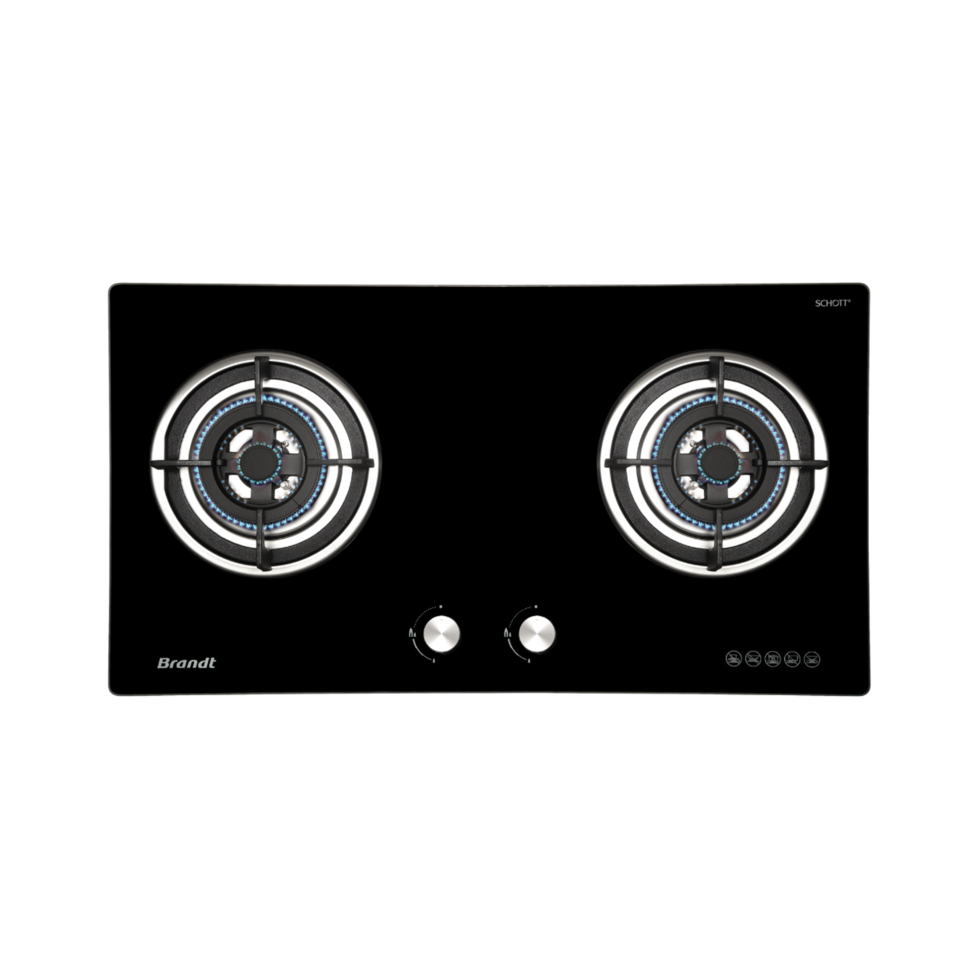 Brandt TG2282BBP / BBL - 78cm Tempered Glass Gas Hob 2 Burners