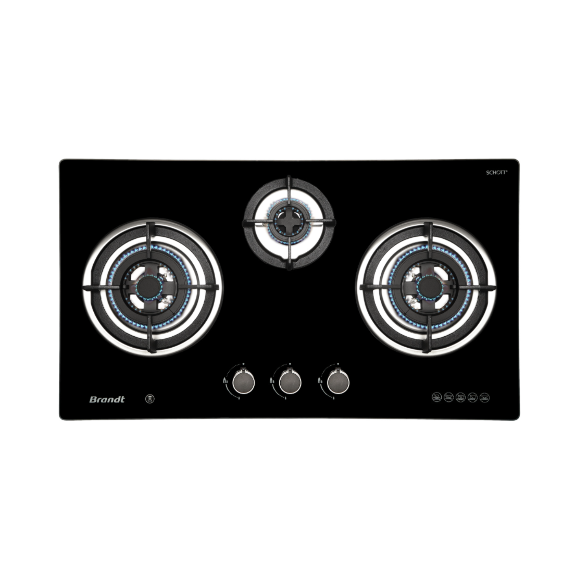 Brandt TG9905BBP / BBL - 78cm Tempered Glass Gas Hob 3 Burners