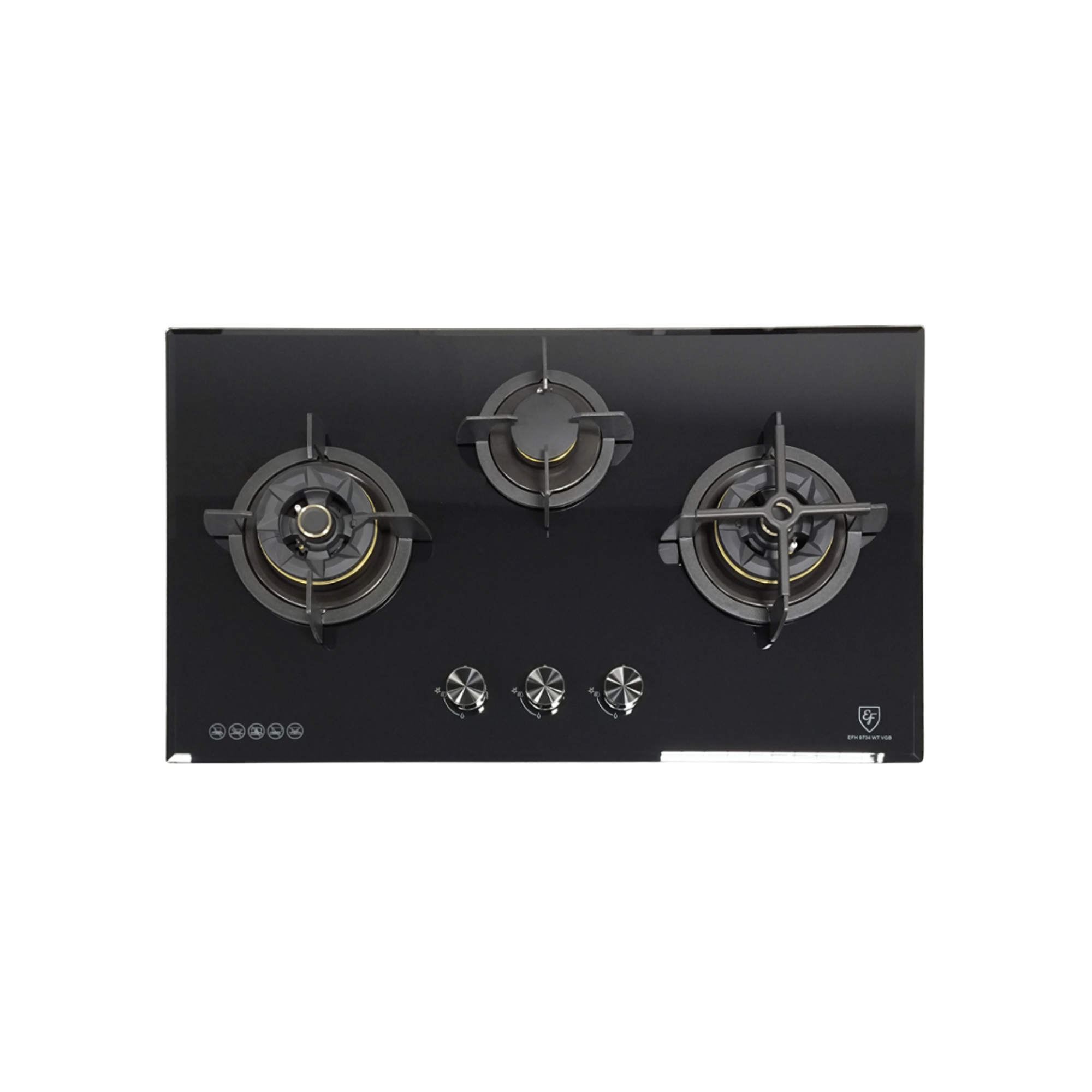 EF EFH9734WTVGB - 88cm Tempered Glass Gas Hob 3 Burners