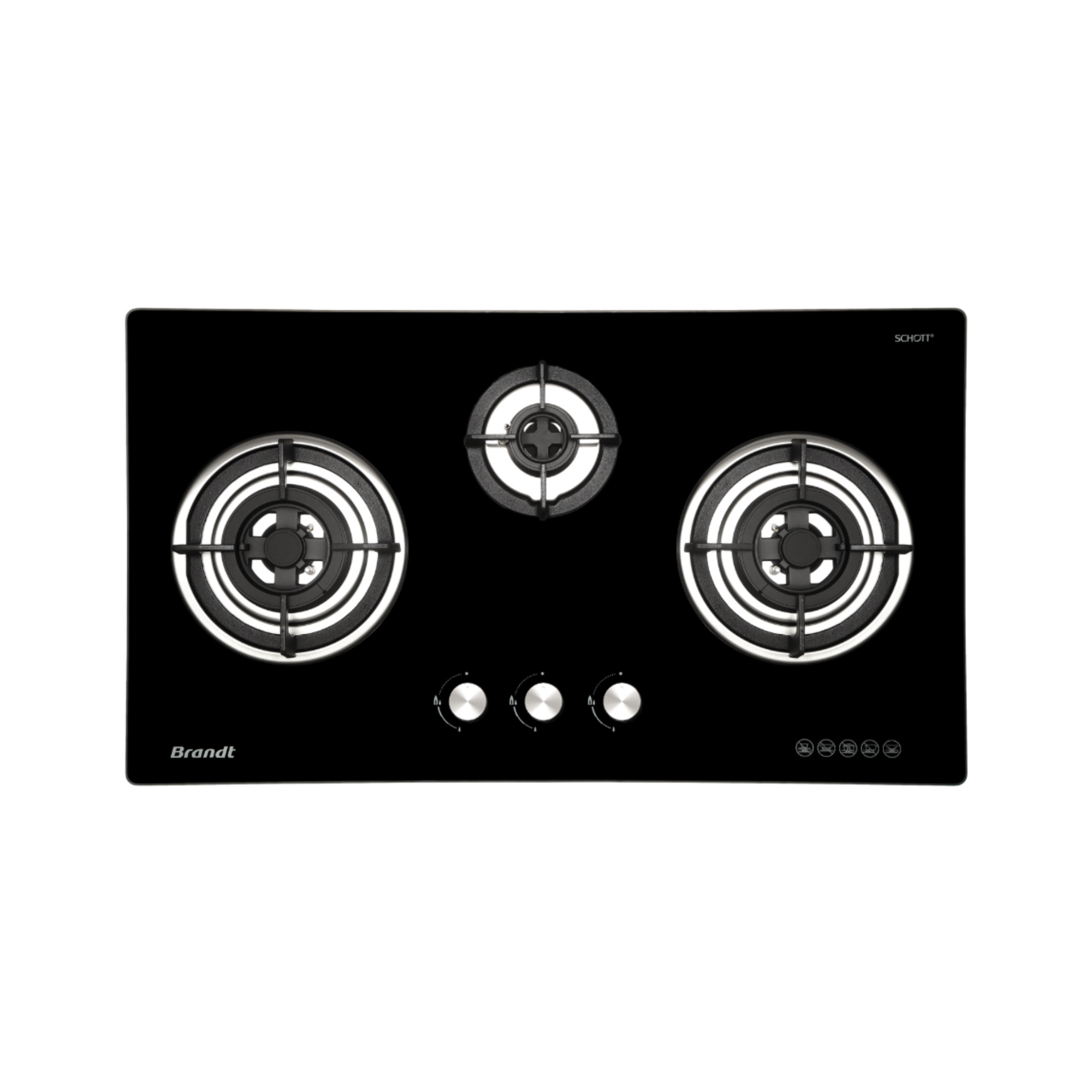 Brandt TG2293BBP / BBL - 86cm Tempered Glass Gas Hob 3 Burners