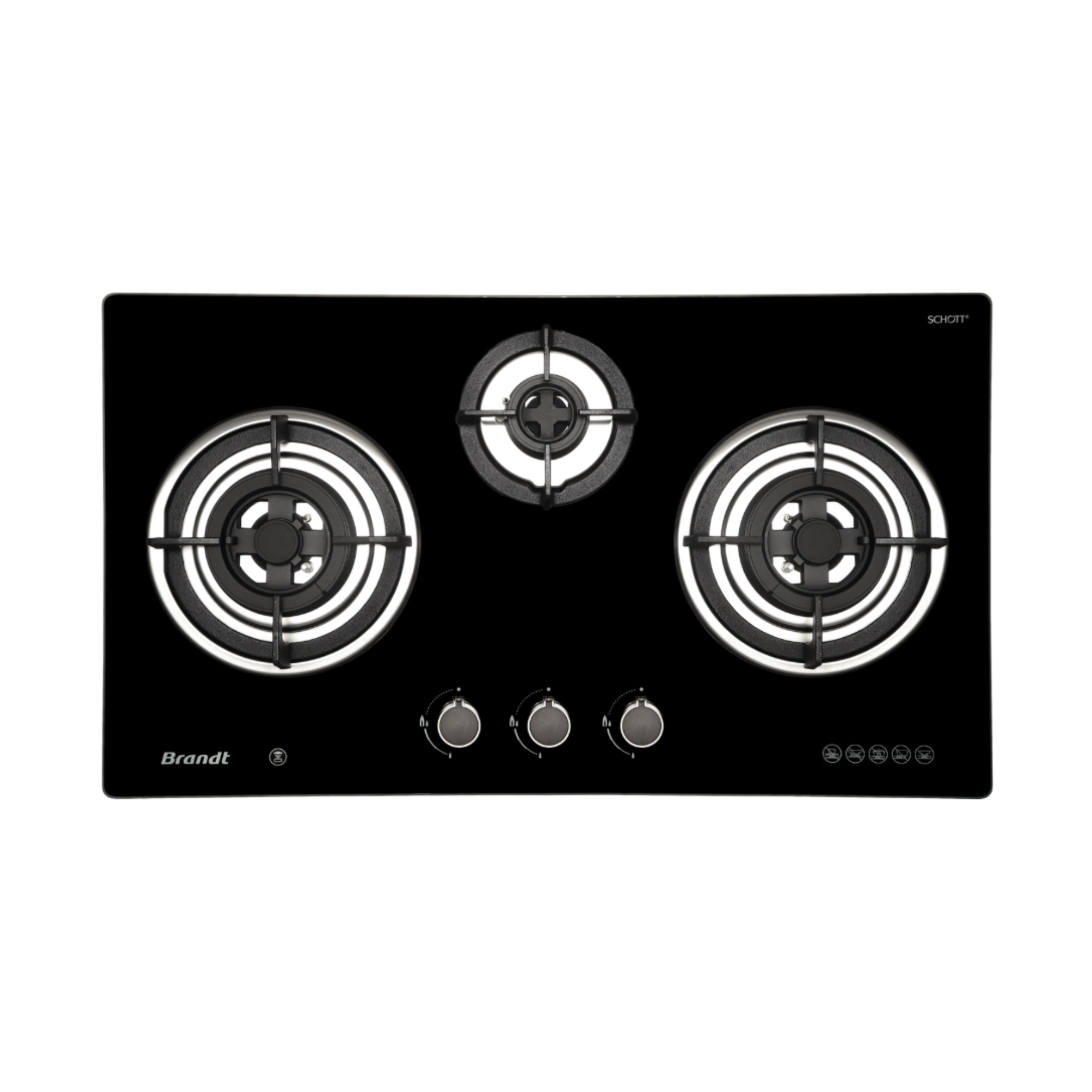 Brandt TG9905BBP / BBL - 78cm Tempered Glass Gas Hob 3 Burners