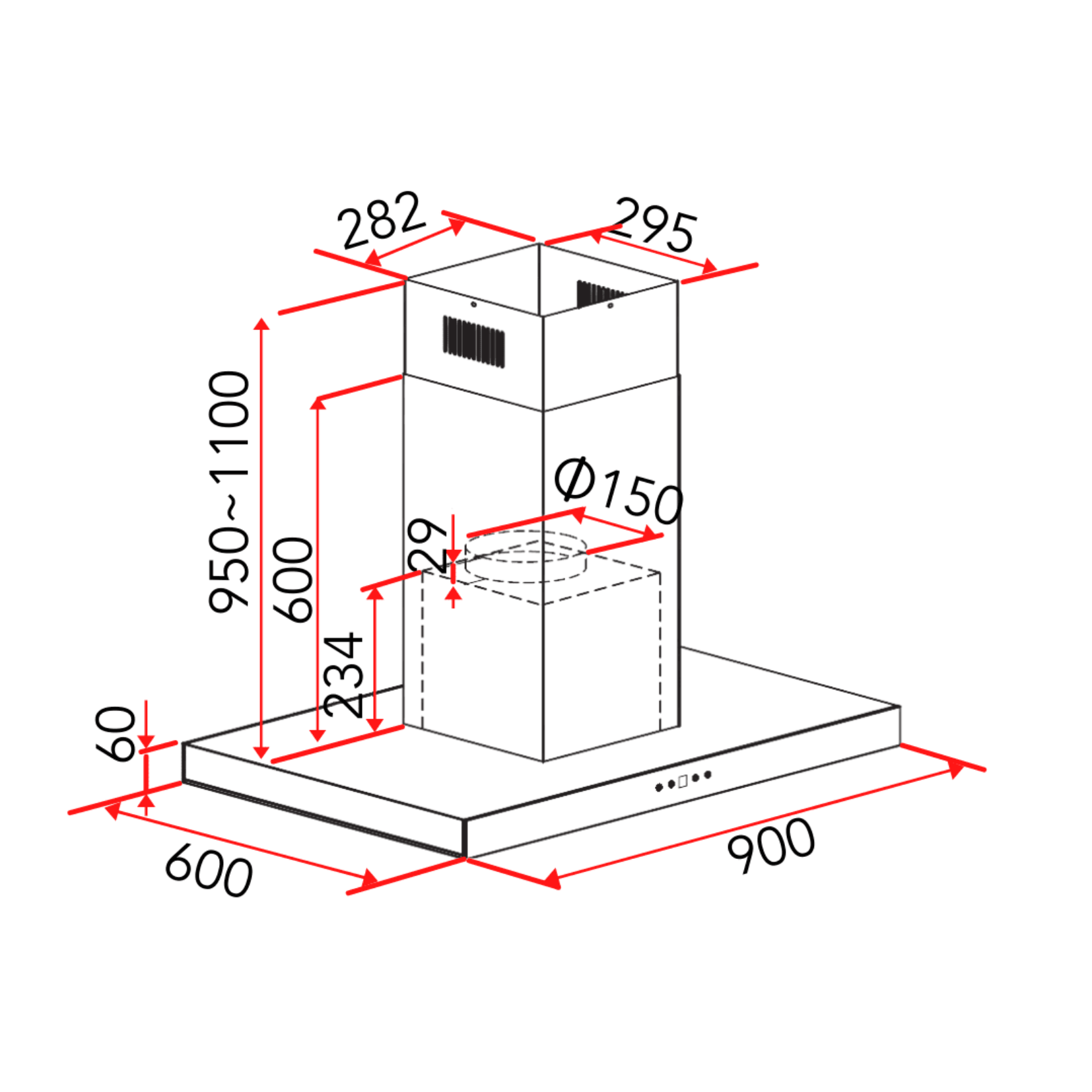 EF CKLUNAIS - 90cm Stainless Steel Island Hood