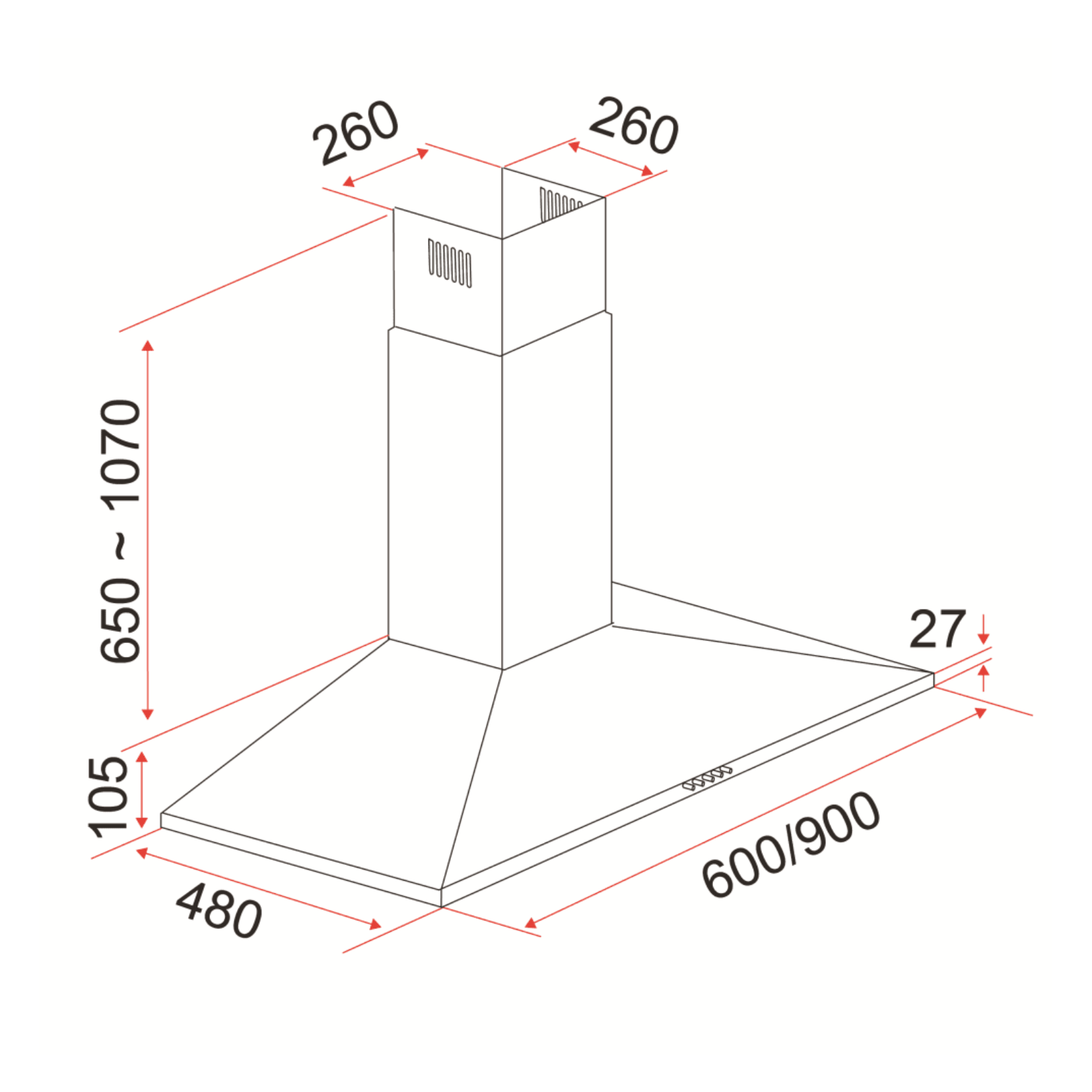 EF CKMIA60 - 60cm Stainless Steel Wall-Mounted Hood