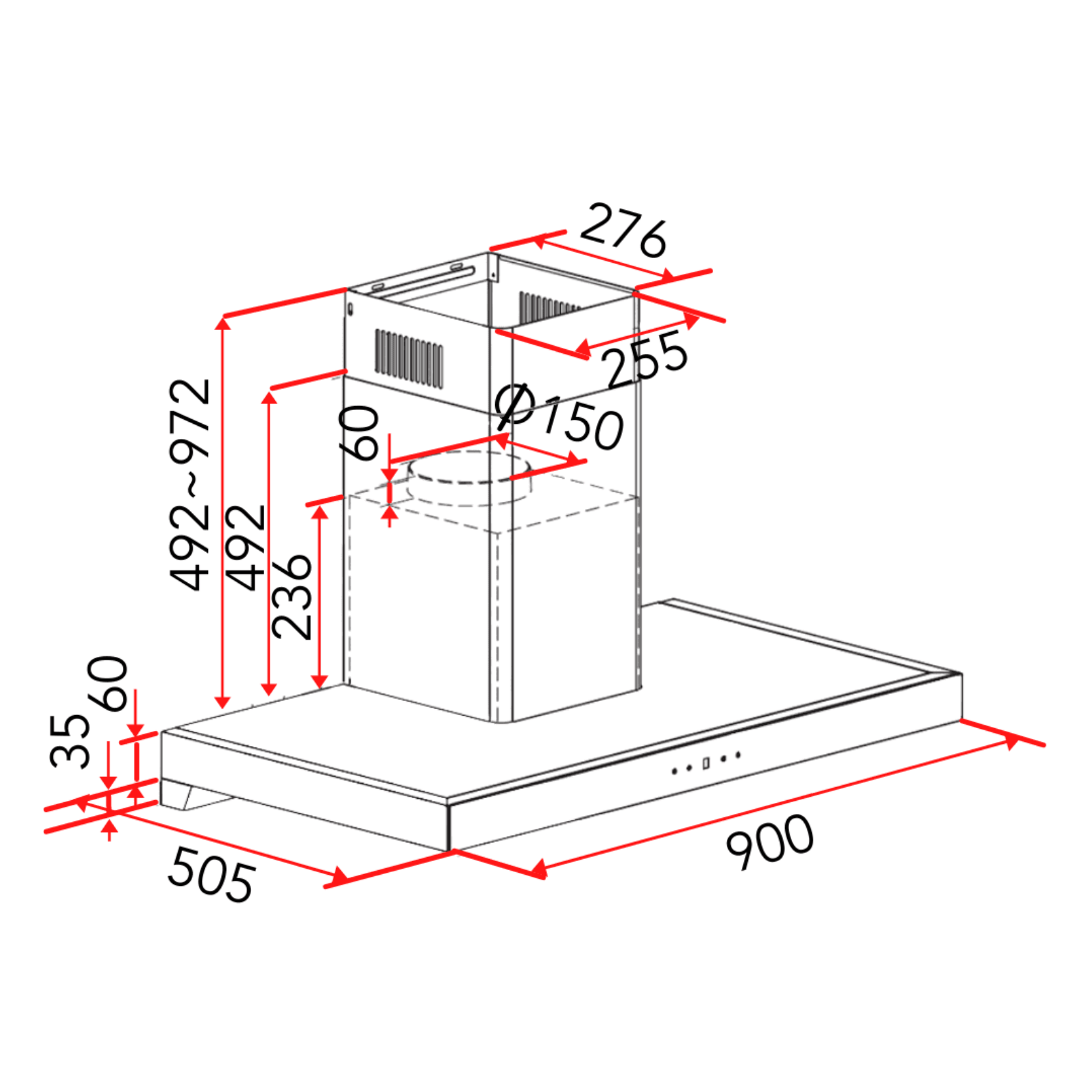 EF CKVISTA - 90cm Stainless Steel Wall Mounted Hood