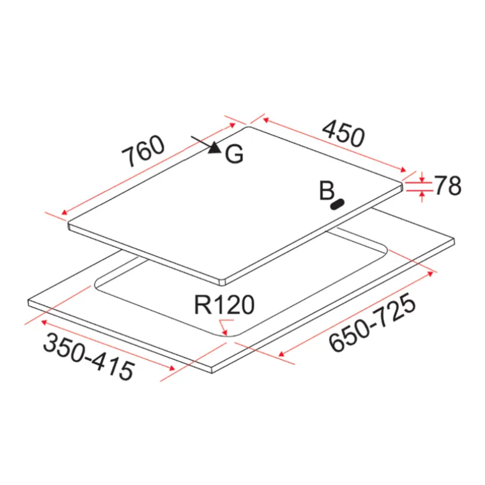 EF EFH3767WTVSB - 76cm Gas Hob 3 Burners