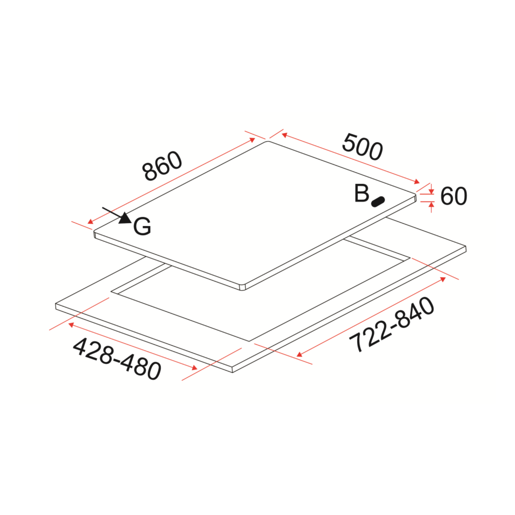 EF EFH3970TNVSB - 86cm Gas Hob 3 Burners