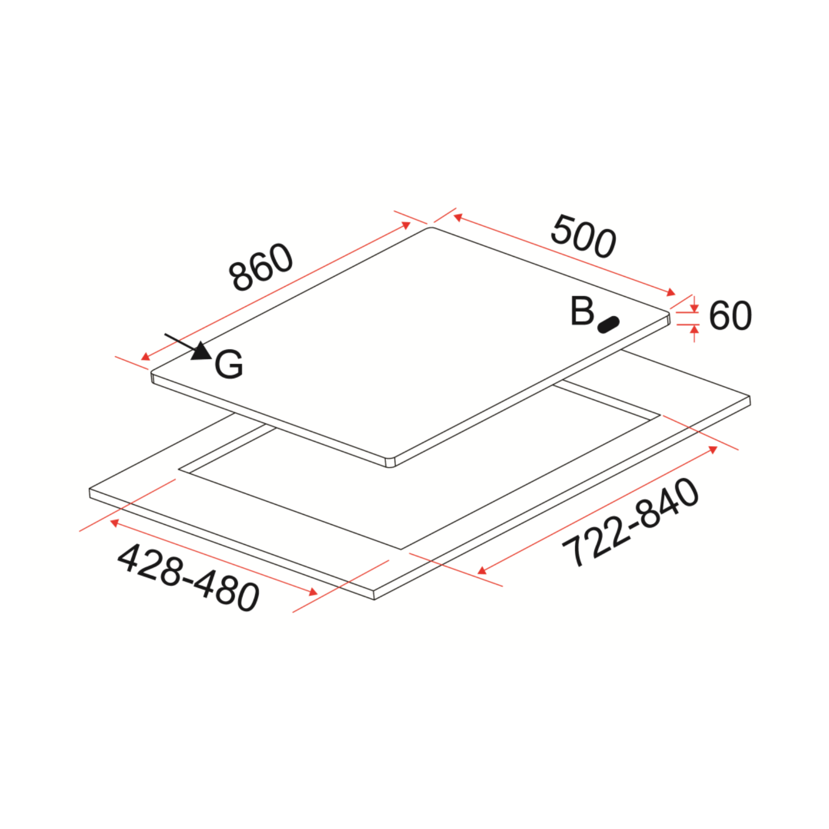 EF EFH3971TNVSB - 86cm Gas Hob 3 Burners