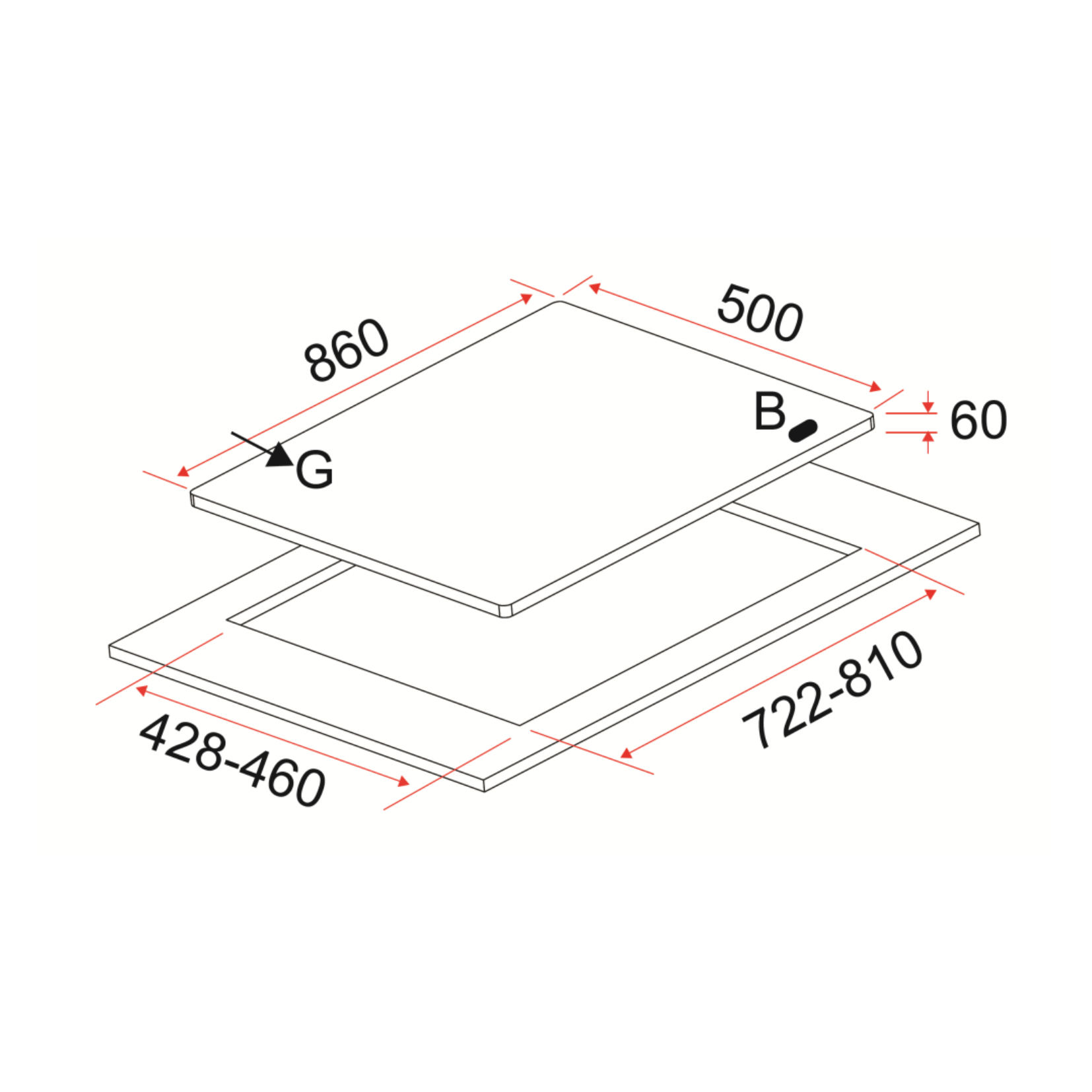 EF EFH9720TNVGB - 86cm Gas Hob 2 Burners