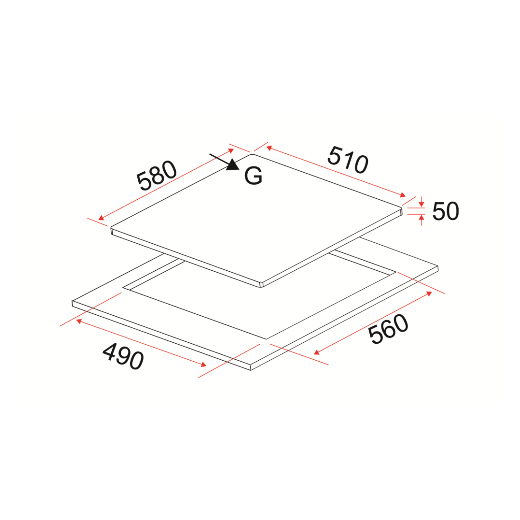 EF HBAG360VSA - 58cm Gas Hob 3 Burners