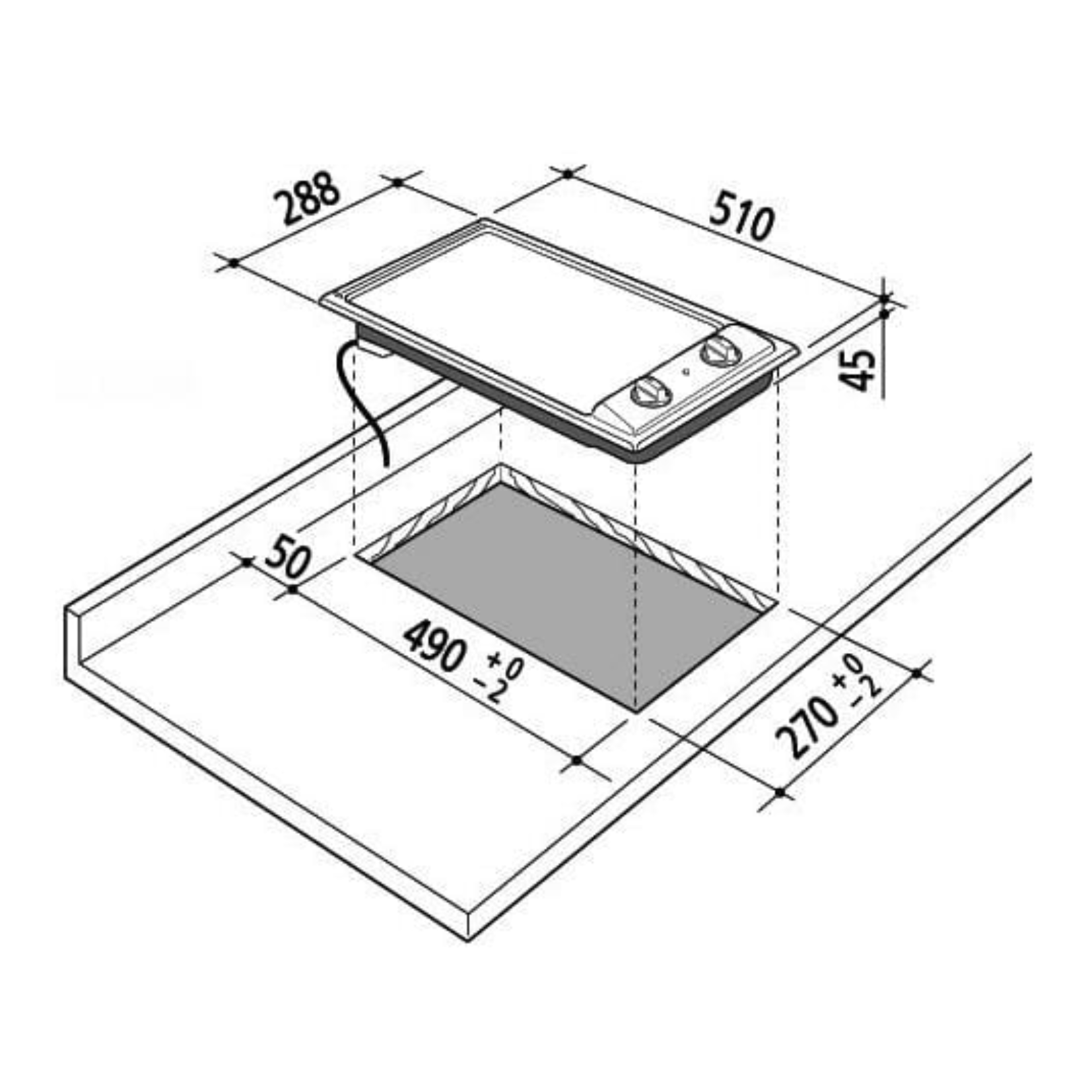 Elba EHS 321D1 S - 30cm Stainless Steel Gas Hob 2 Burners