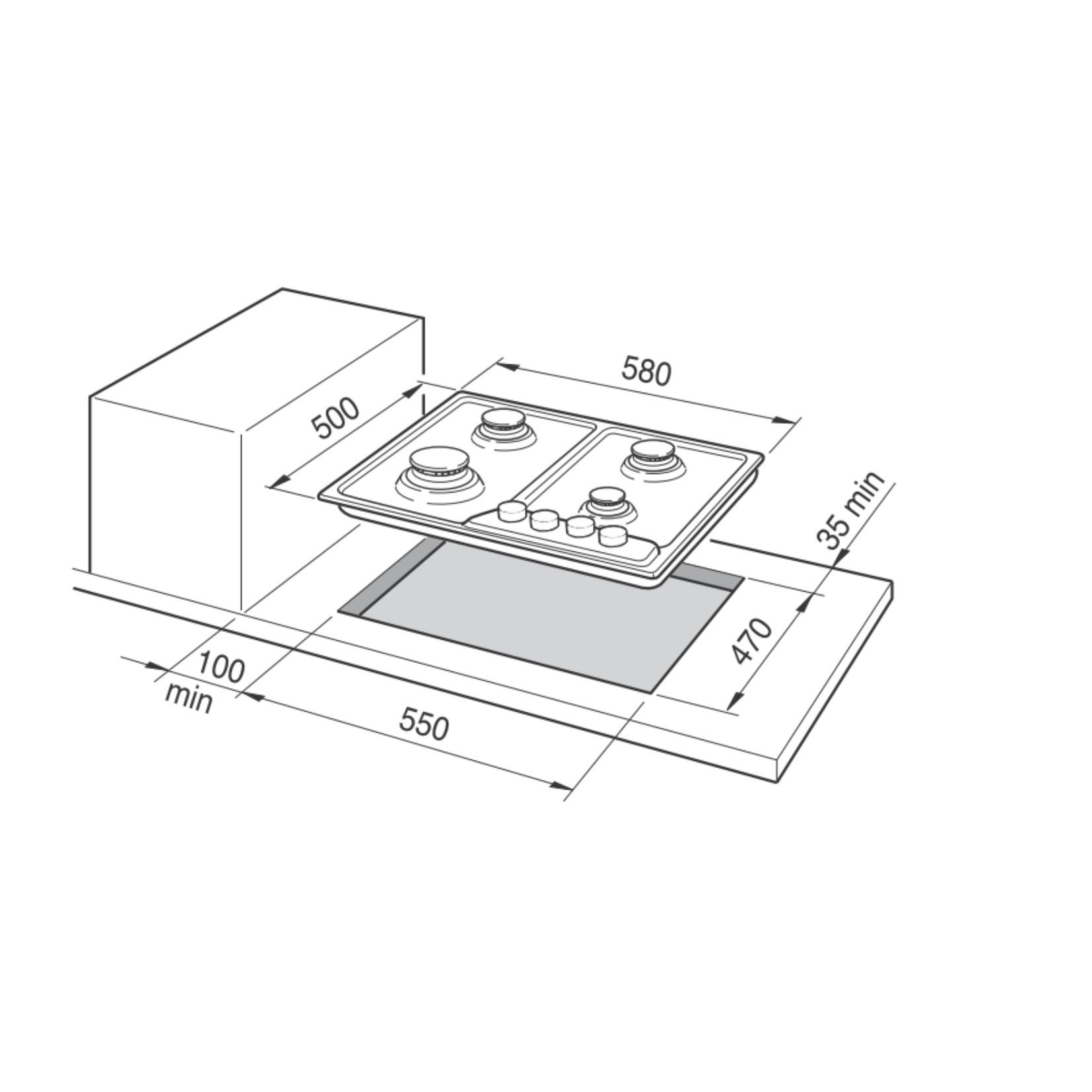 Elba EHS 635D1 SB - 60cm Stainless Steel Gas Hob 3 Burners